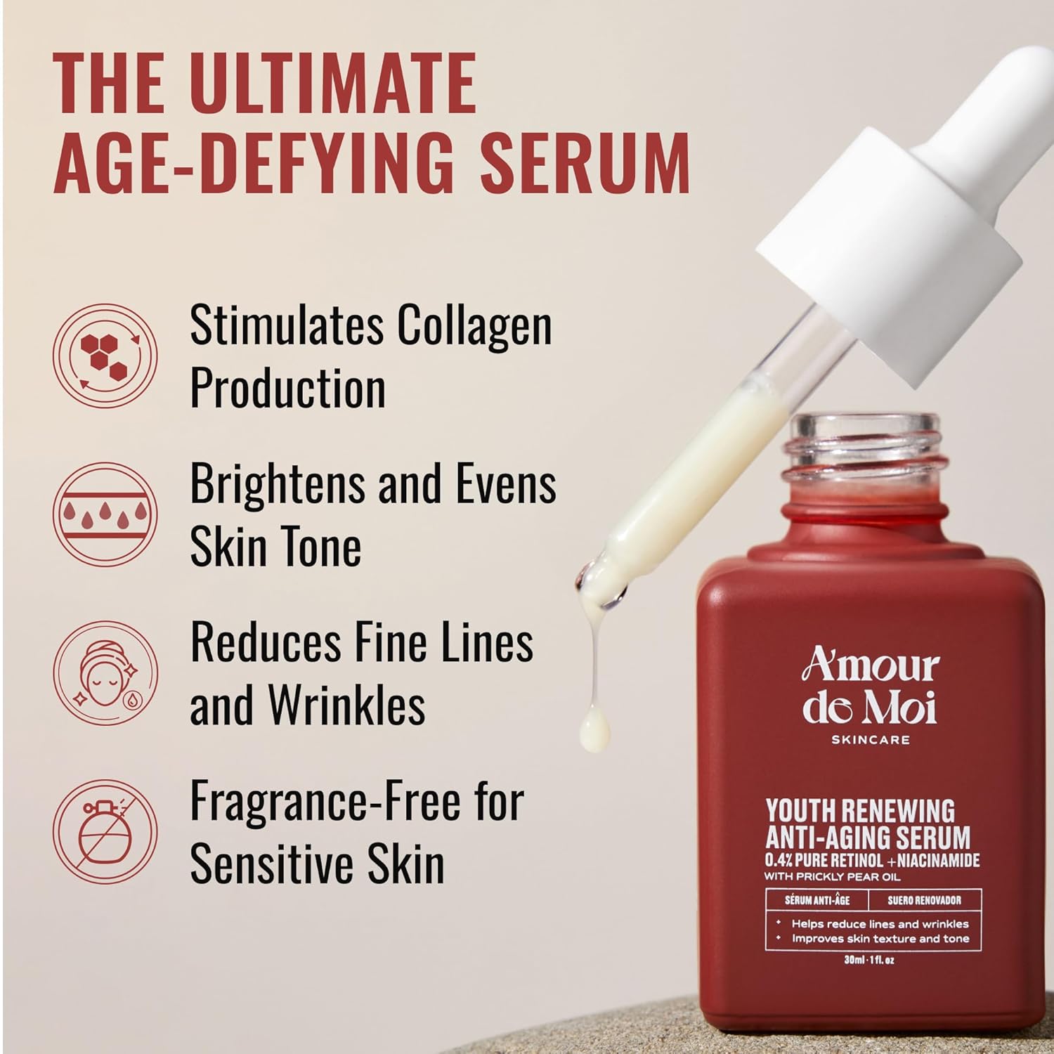 ADM Anti Aging Pure Retinol Serum For Face with Niacinamide - Resurfacing, Smoothing Fine Lines, Wrinkles, Acne Scars - Moisturizing Facial Skincare Treatment for Sensitive Skin - 1oz - Image 2