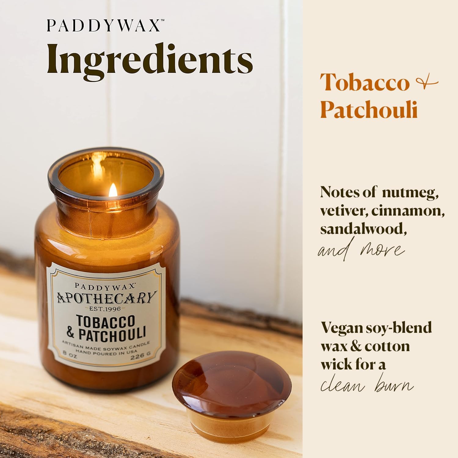 Paddywax Scented Candles Artisan Apothecary Candle, 8-Ounce, Tobacco & Patchouli - Image 4