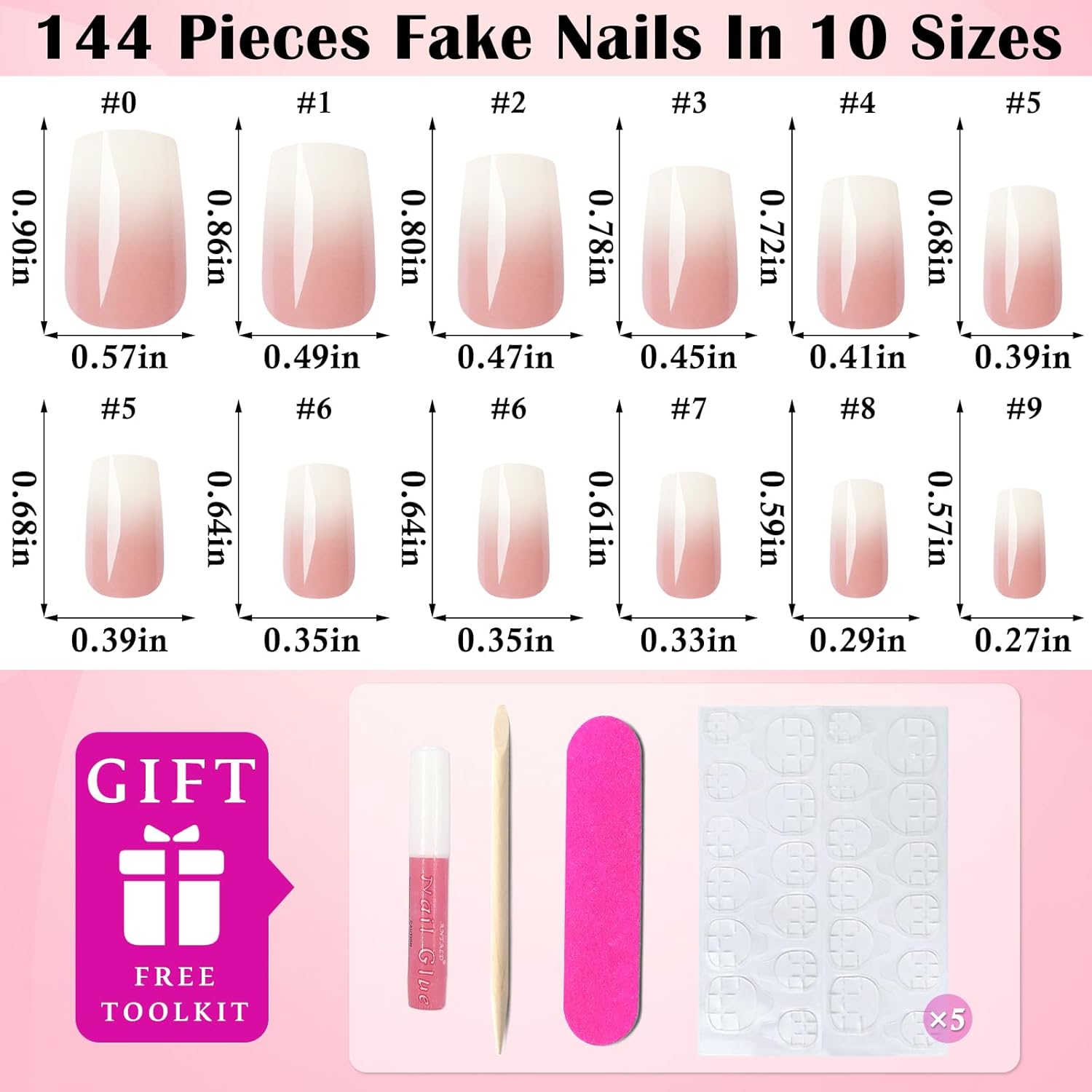 LoveOurhome 144pc Ombre Square Press on Nails Medium Fake Nails with Glue Tabs, Glue on Nails Square Ombre Nails Press on Nails Medium False Acrylic Nail Artificial Fingernails Women Stick on Nails - Image 2
