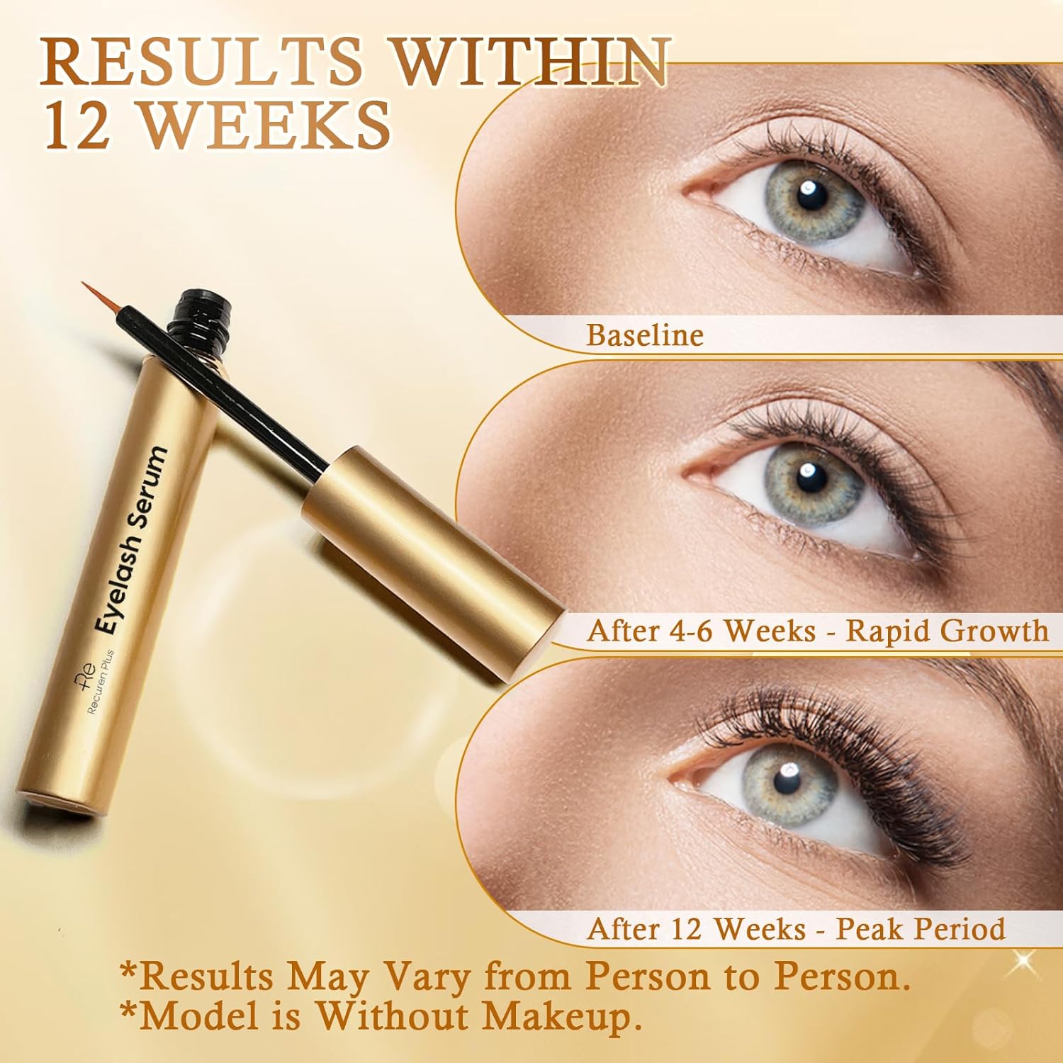 Premium Eyelash Growth Serum: Advanced Vegan Formula for Longer Thicker Lashes (Champagne Gold) - Image 4