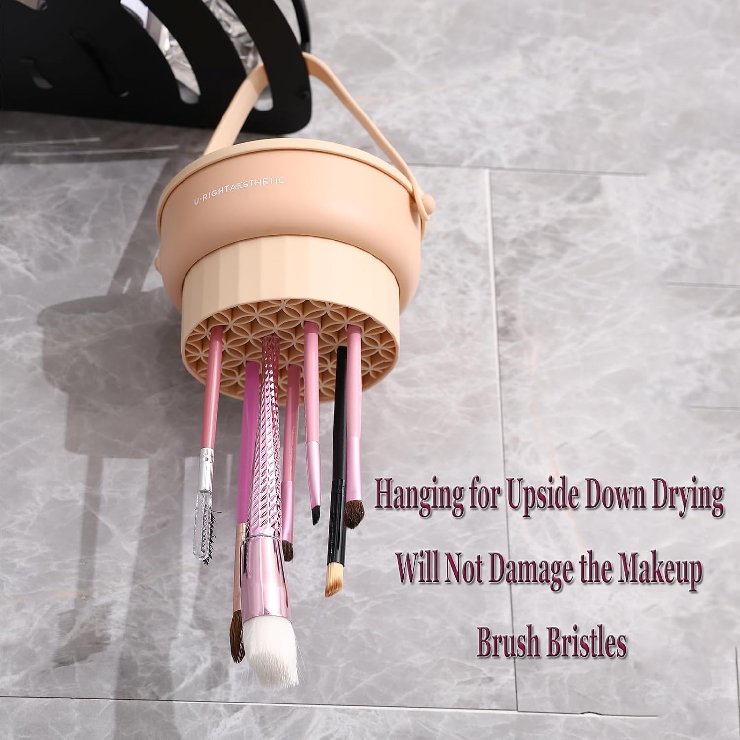 3 in 1 Brush Cleaning Mat with Brush Drying Holder, Silicone Makeup Brush Cleaner Mat Make Up Brush Cleaning Bowl Cosmetic Brush Washing Tool for Makeup Brush, Sponge, Powder Puff (Purple) - Image 4