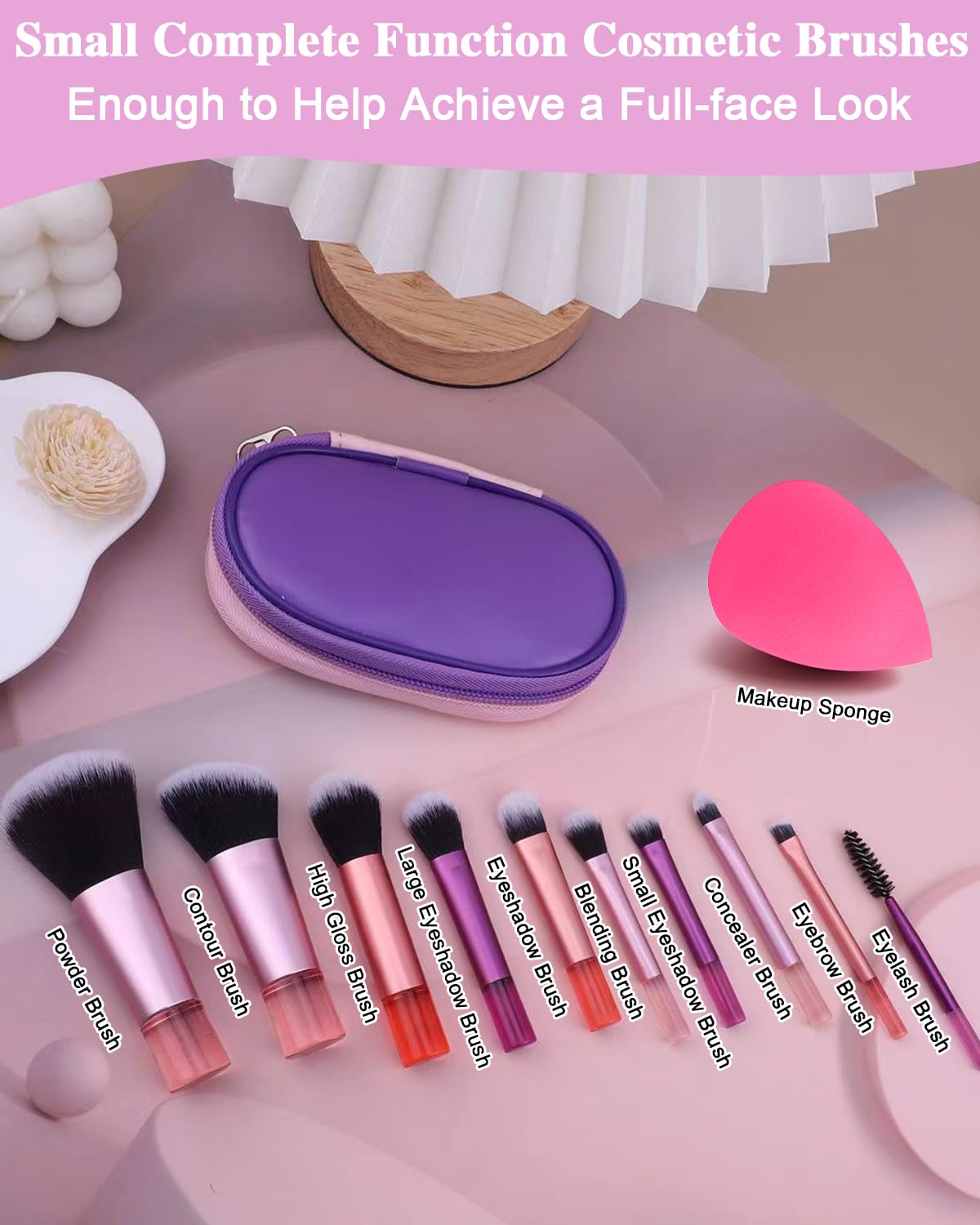 Mini Travel Makeup Brushes Set, 14 Pieces, Portable Full Complete Function Cosmetic Kit with Brush Pouch, On the Go Short Makeup Brush Small Travel Essentials for Women, Girls (Colorful) - Image 2
