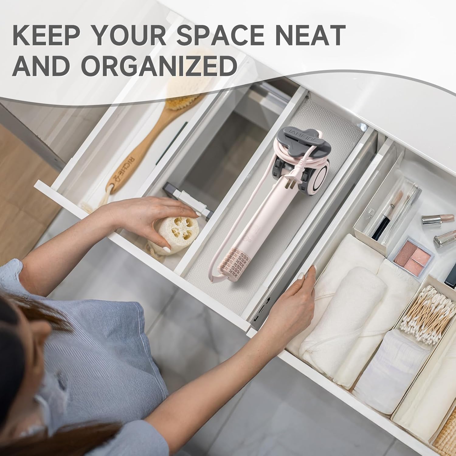 Compact Hair Dryer Cord Organizer - Batheroom Storage & Portable Travel Cord Management Soft Silicone Winder Organizer Wire Wrapper for Easy Home and On-The-Go Use (Gray) - Image 2
