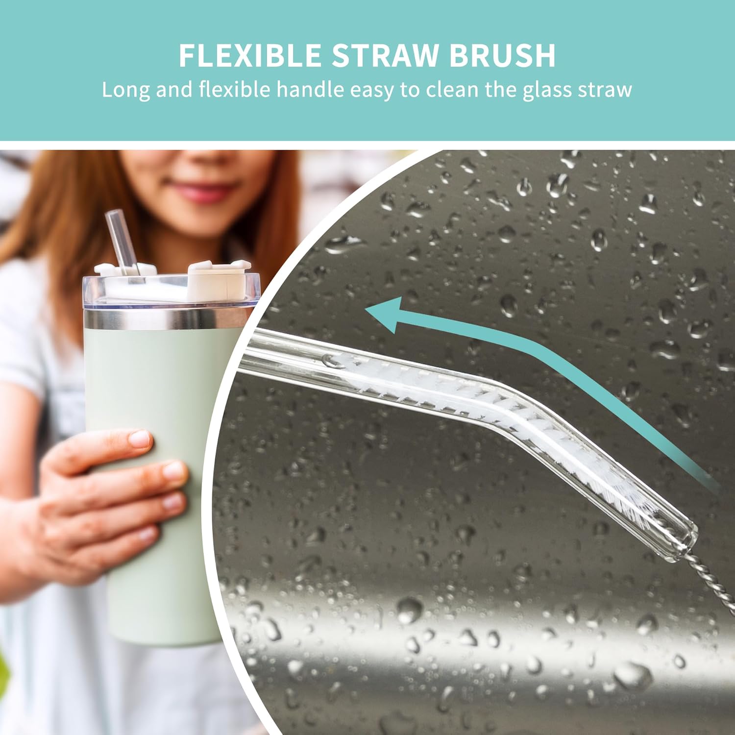 2 in 1 Long Handle Bottle Brush with Straw Brush for Cleaning Glass, Sports Bottle, Coffee Mug,1 Pack - Image 4