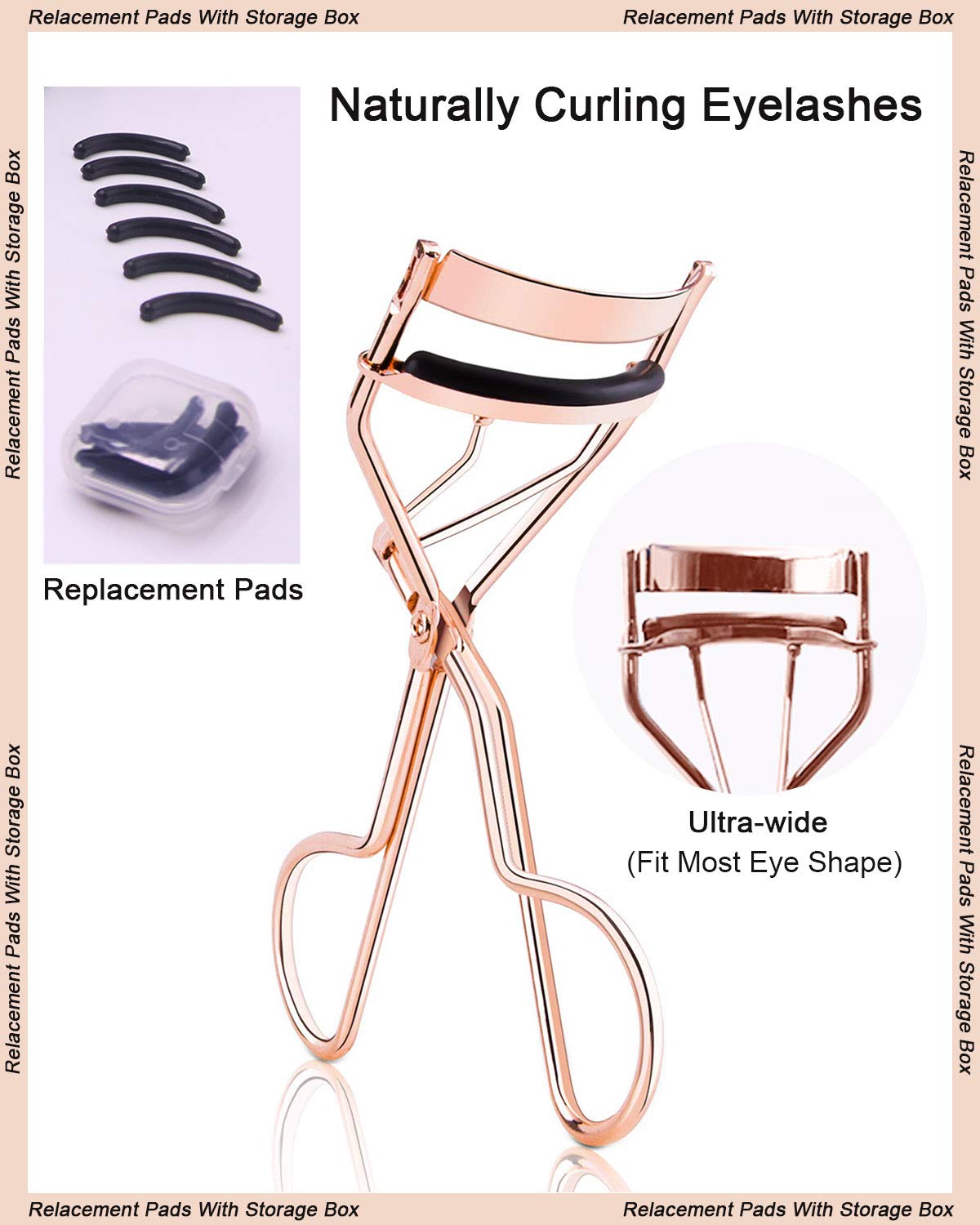 Eyelash Curler Kit Metal Lash Curlers with Mascara Applicator Eyelashes Separator Comb & 6 Replacement Refill Pads (Rose Gold) - Image 2