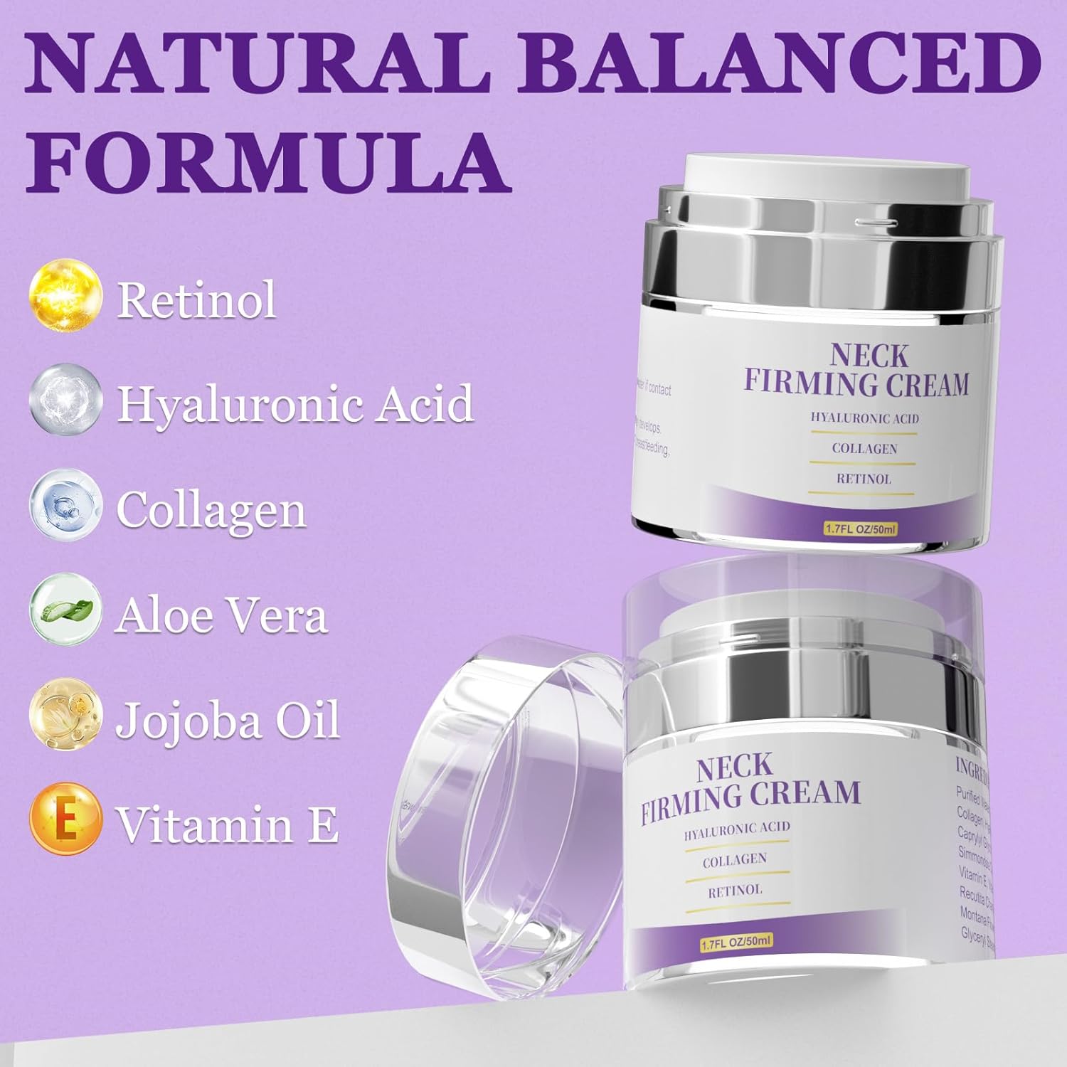 Neck Creams for Tightening and Firming, Retinol Cream for Face, Tighten and Lift Neck Firming Cream, Anti Aging Face Moisturizer with Collagen, Hyaluronic Acid for Sagging Skin, Wrinkles, 1.7 Fl OZ - Image 5
