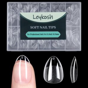 Extra Short Almond Nail Tips, 216pcs Acrylic Fake Nails Soft Gel Nail Tips, Full Cover Pre-Shaped Matte Clear Press on Nails for Extension, Diy at Home Manicure 12 Sizes