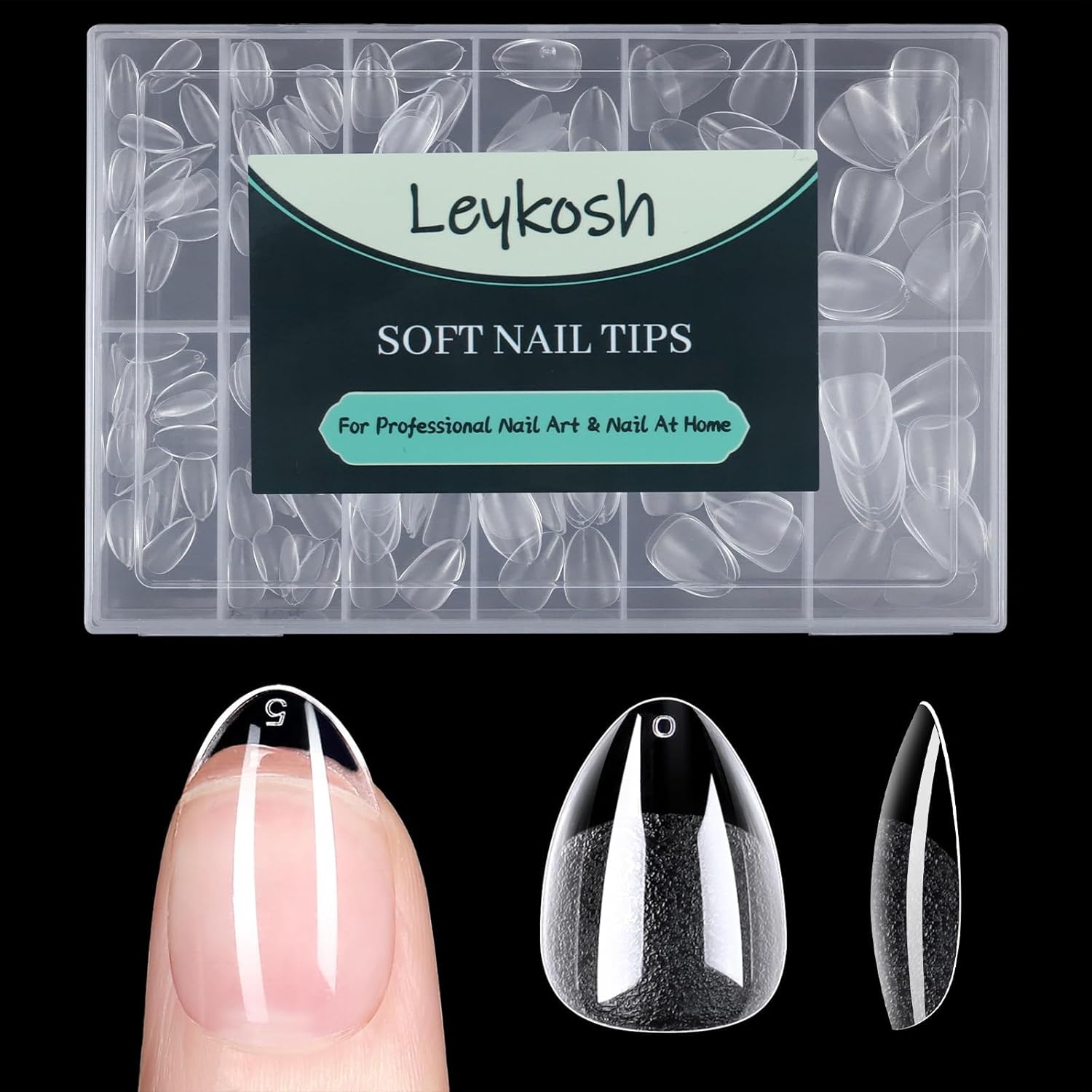 Extra Short Almond Nail Tips, 216pcs Acrylic Fake Nails Soft Gel Nail Tips, Full Cover Pre-Shaped Matte Clear Press on Nails for Extension, Diy at Home Manicure 12 Sizes
