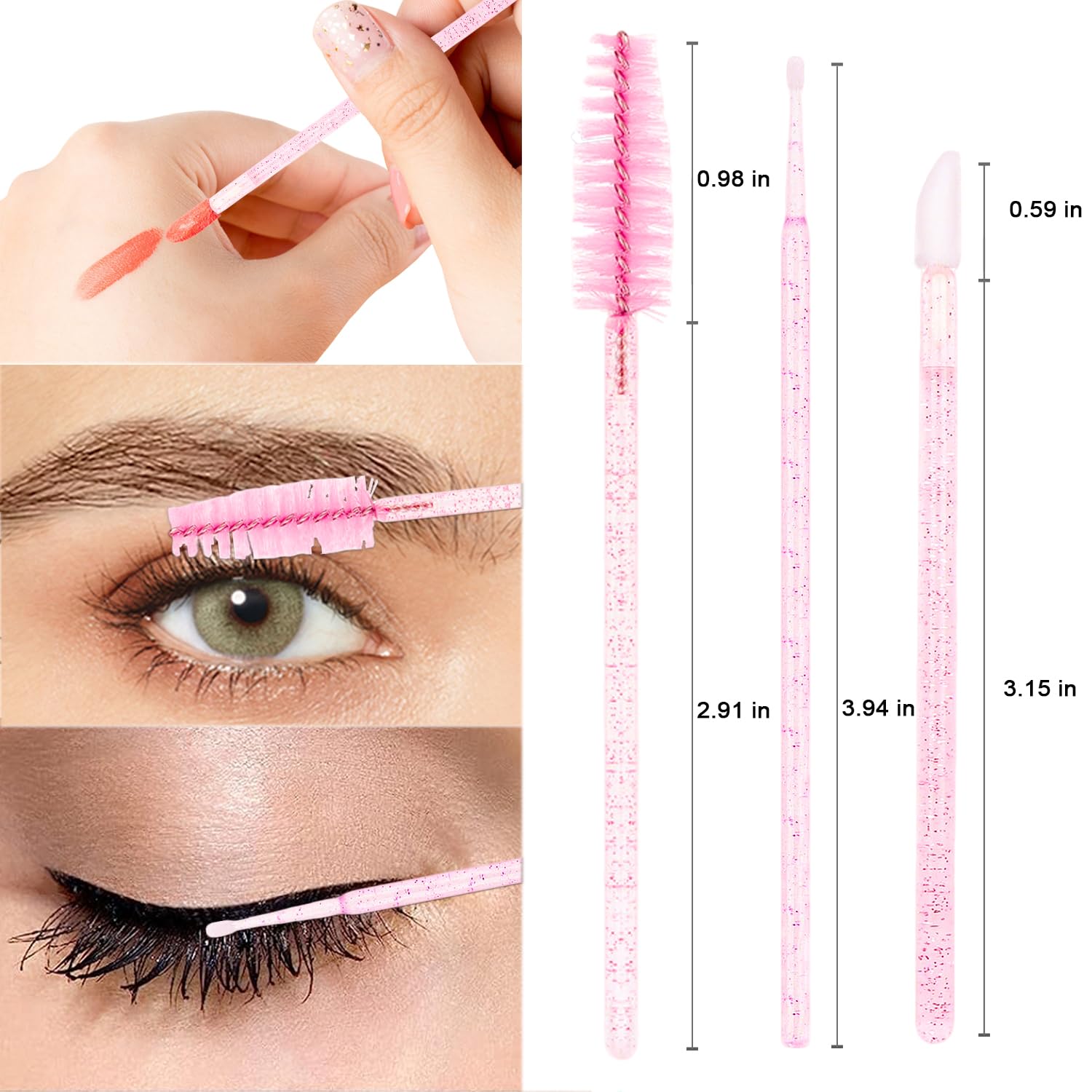 200Pcs Eyelash Extension Kit, Lash Spoolies Extension Supplies Eyebrow Brush Mascara Wands Lip Brushes Applicators Disposable Micro Swab Brushes for Lash Extensions Brow Lamination Kit, Crystal Pink - Image 2
