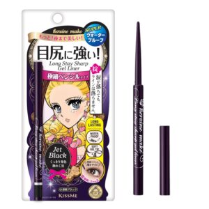 Heroine Make by KISSME Long Stay Sharp Gel Eyeliner, Waterproof & Smudge-Proof, Precise Gel Liner for All-Day Wear, Ultra-Smooth Application, Long-Lasting Eyeliner Pencil,01 Jet Black, 0.004 fl Oz