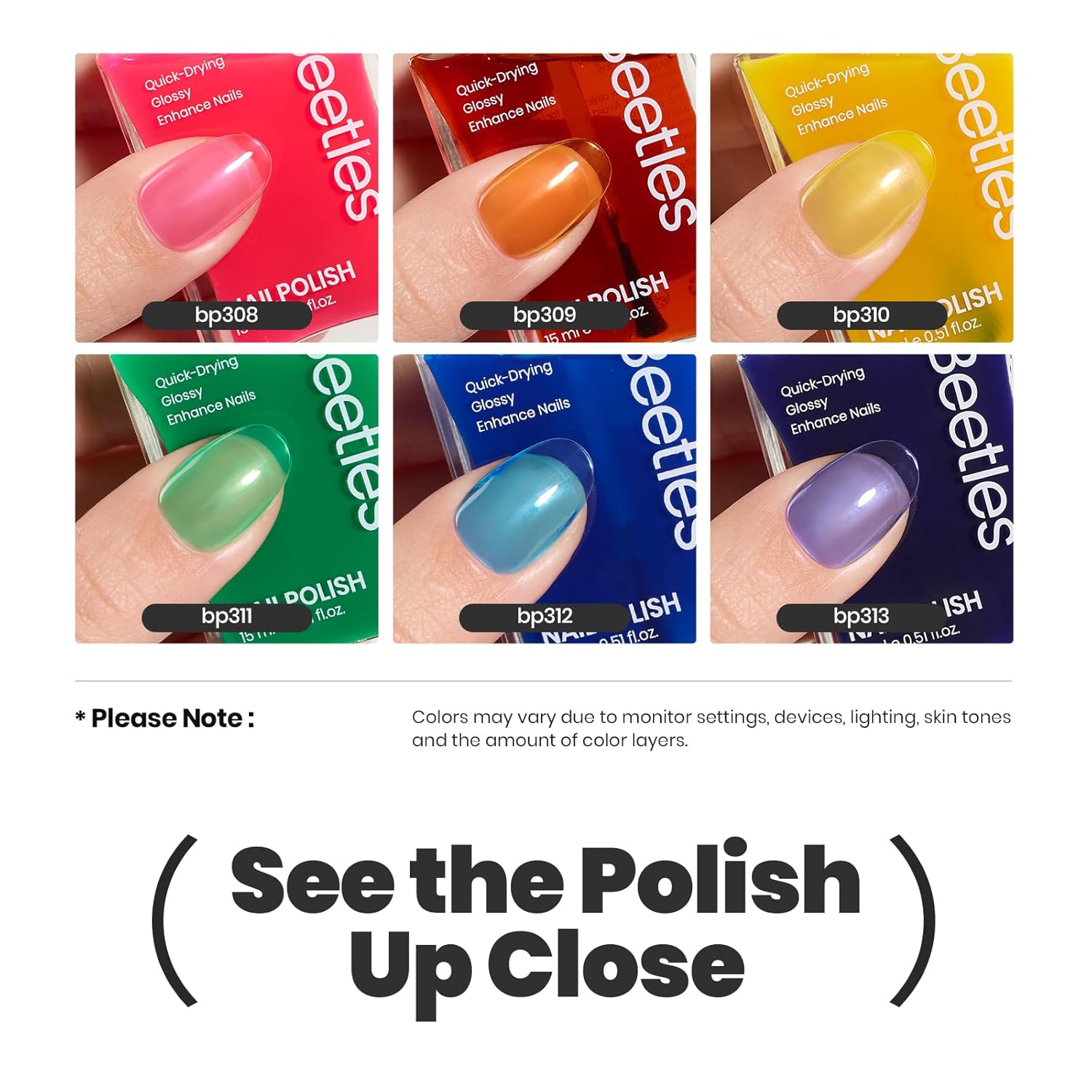 Beetles Neon Nail polish Set, 6 Jelly Colors Bright Rainbow Nail Polish Kit Quick Dry Summer Finger Nail Polish Glossy Shine Nail Lacquer Polish Long Lasting Syrup Nails Nail Polish Gifts for Women - Image 6