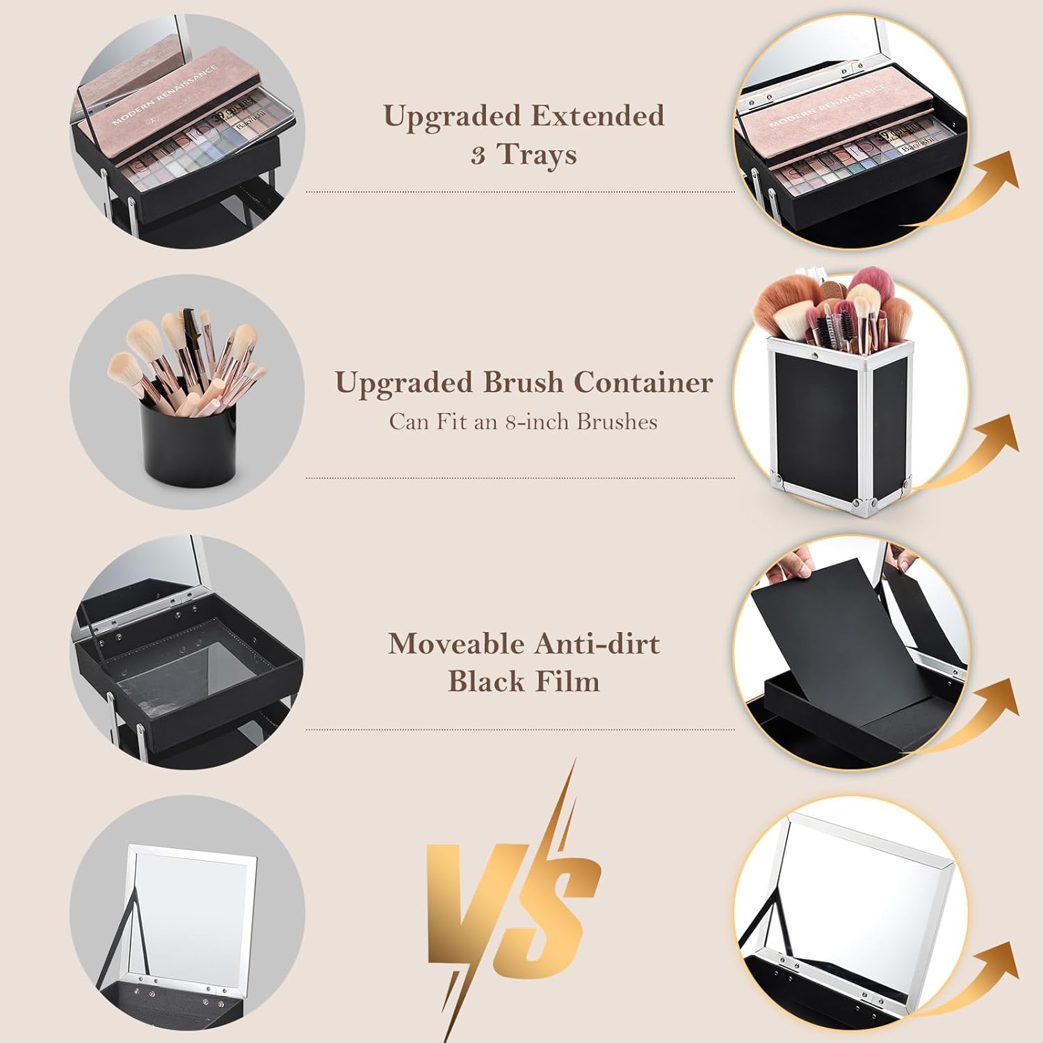FRENESSA Makeup Case 11.8 Inch Makeup Organizer Case Large Cosmetic Box with Mirror Portable 3 Trays Travel Storage Box for Make Up Artist Nail Tech Kits Cosmetology Case 3D Rose Gold Floral - Image 2