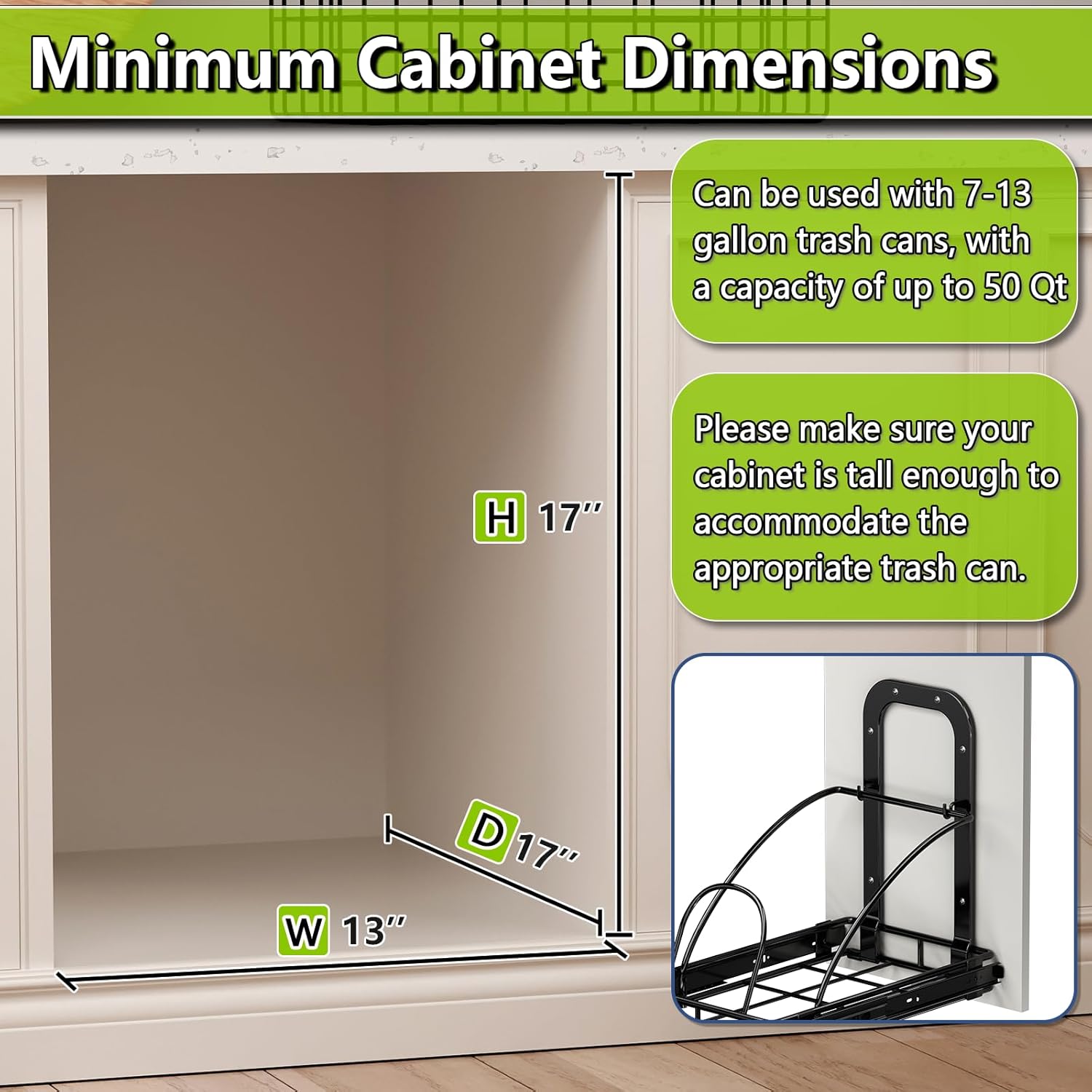 Pull Out Trash Can Under Cabinet 7-13 Gallon 50 Qt Under Sink Trash Can Pull Out Trash Can for Kitchen Cabinets Slide Out Garbage Can Under Counter, No Can Include (Black) - Image 2