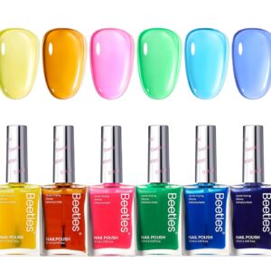 Beetles Neon Nail polish Set, 6 Jelly Colors Bright Rainbow Nail Polish Kit Quick Dry Summer Finger Nail Polish Glossy Shine Nail Lacquer Polish Long Lasting Syrup Nails Nail Polish Gifts for Women