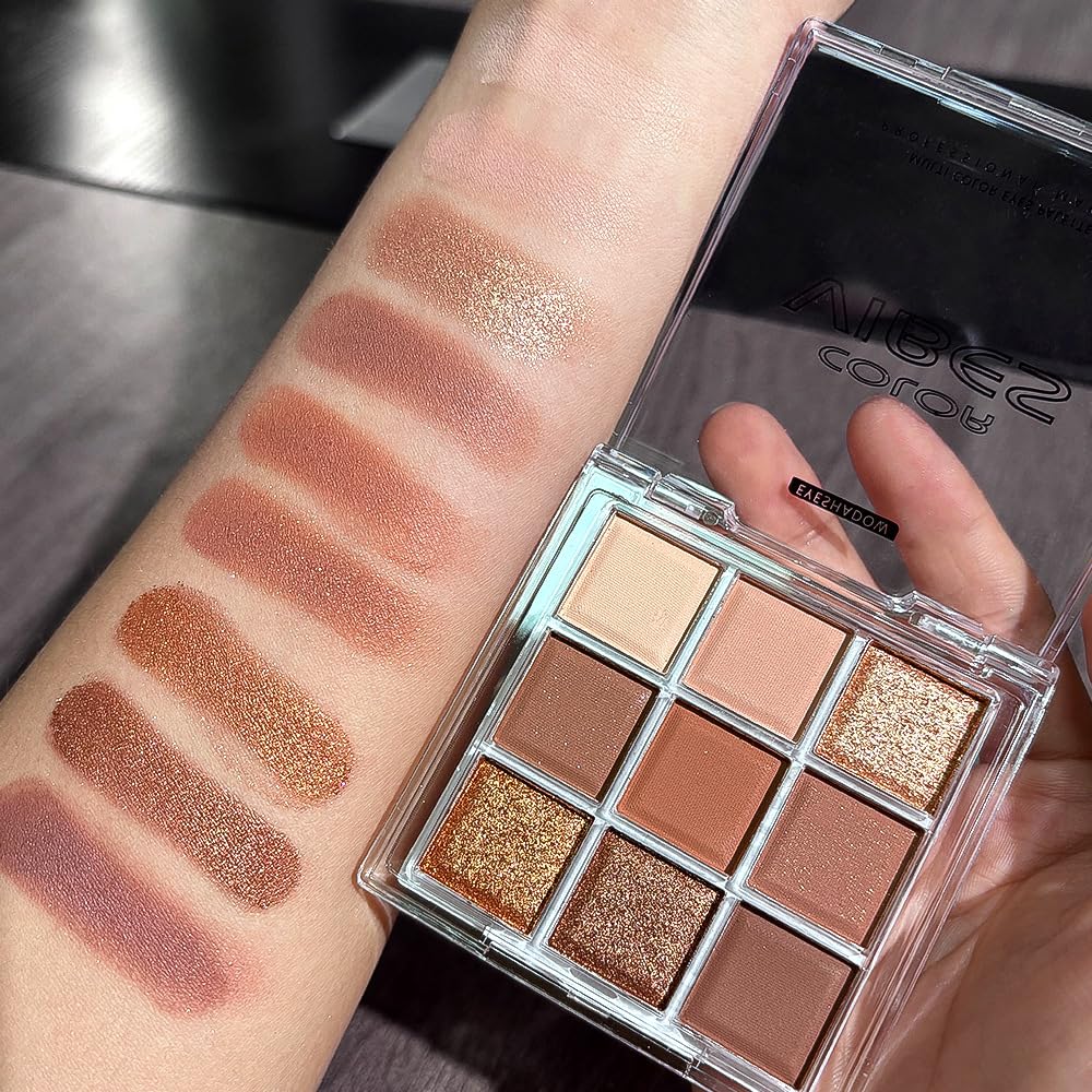 9 Color Brown Eyeshadow Palette - Rose Gold Dark Brown Bronze Naked Matte & Glitter Shades, Long-Lasting, Waterproof & Blendable, Natural Nude Eye Shadow Set sombras para ojos (Chocolate) - Image 2