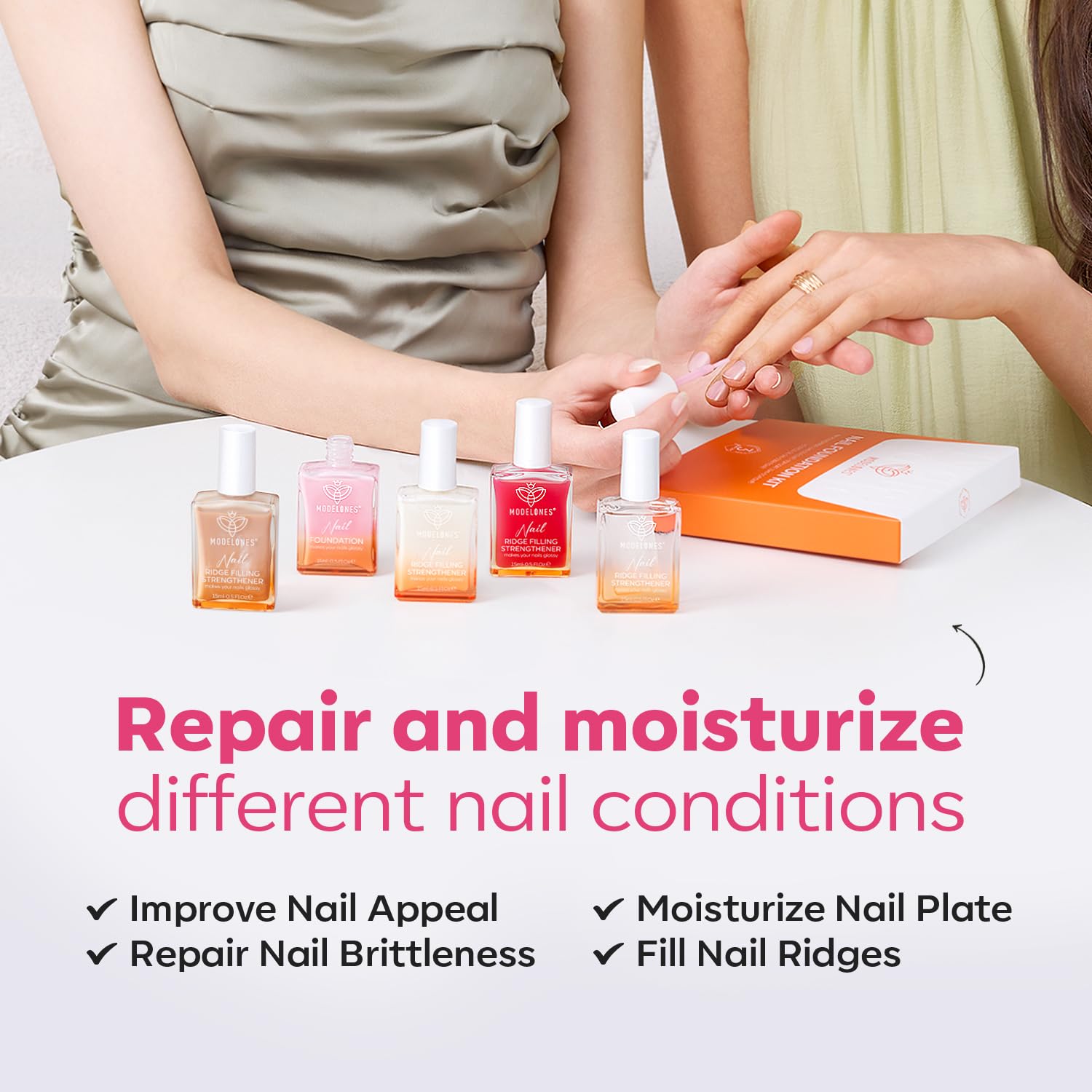 modelones Nail Strengthener 8-in-One Nail Ridge Filler Base Coat Nail Polish Repair Nail Growth Treatment for Thin and Damaged Nails Jelly Pink 15ml - Image 6