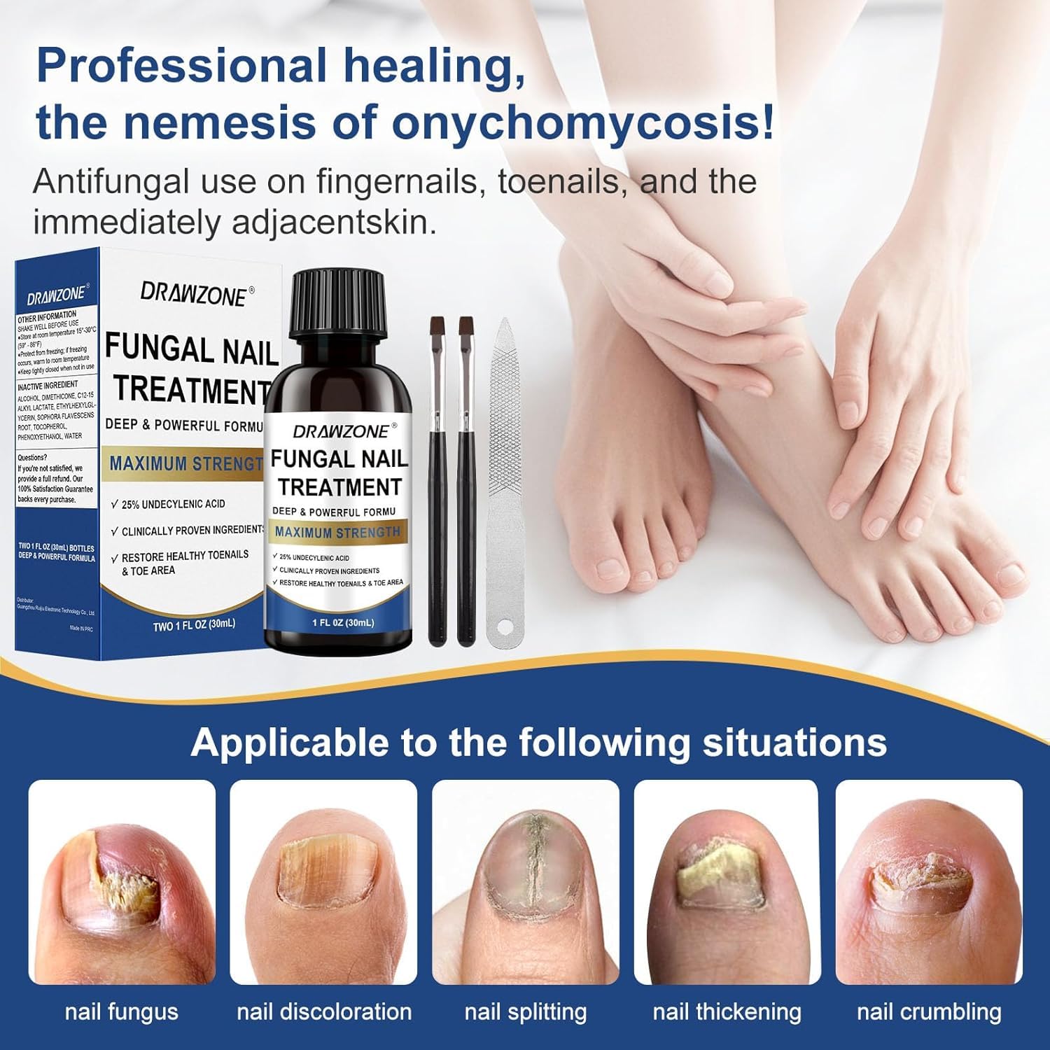 Extra Strength Toenail Fungus Treatment 25% Undecylenic Acid 30ml Damaged Nail Solution - Image 2