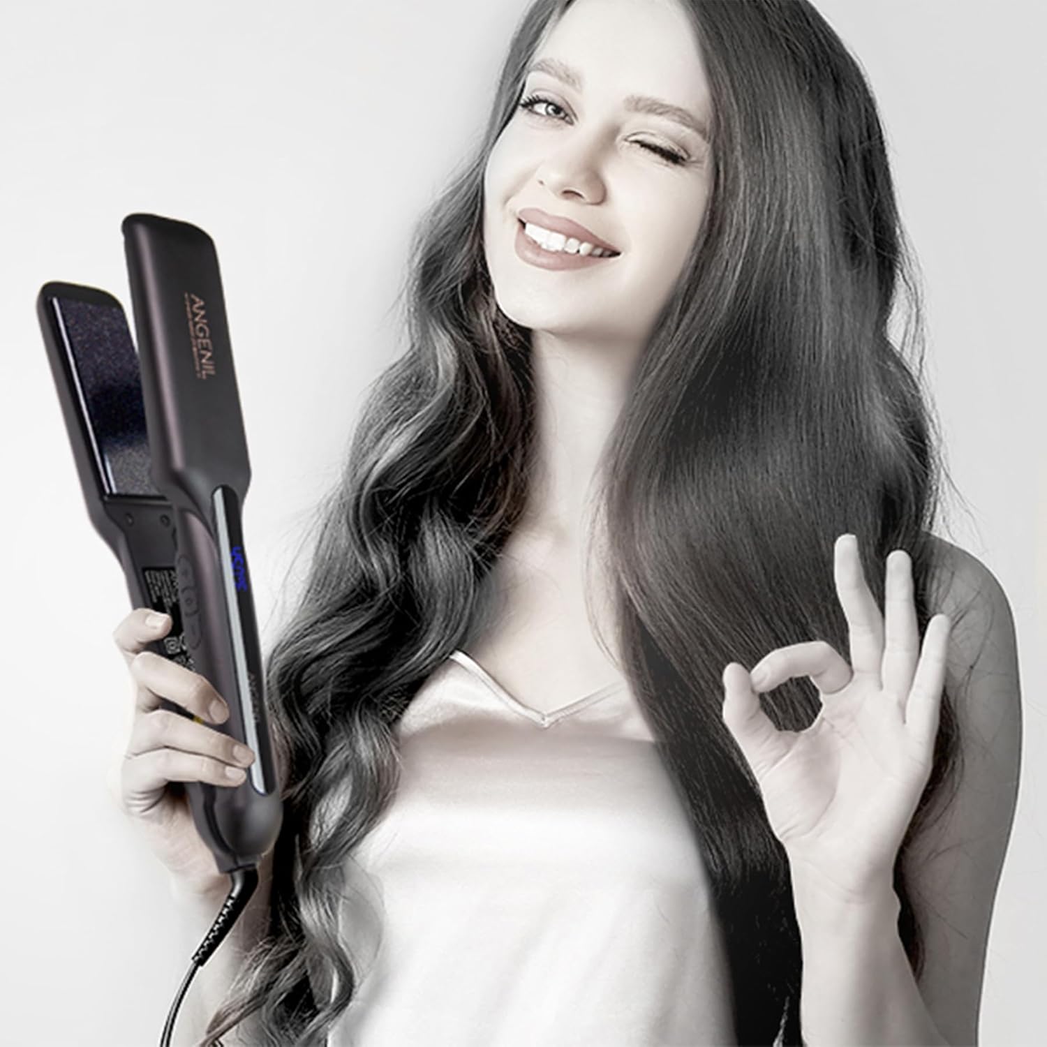 ANGENIL Tourmaline Ceramic Flat Iron Hair Straightener 1.6 inch Wide, Straightening and Curling Iron 2 in 1, Dual Voltage Hair Curler for Womens Smoother &Thick Hair, 30S Fast Heating, LCD Display - Image 6