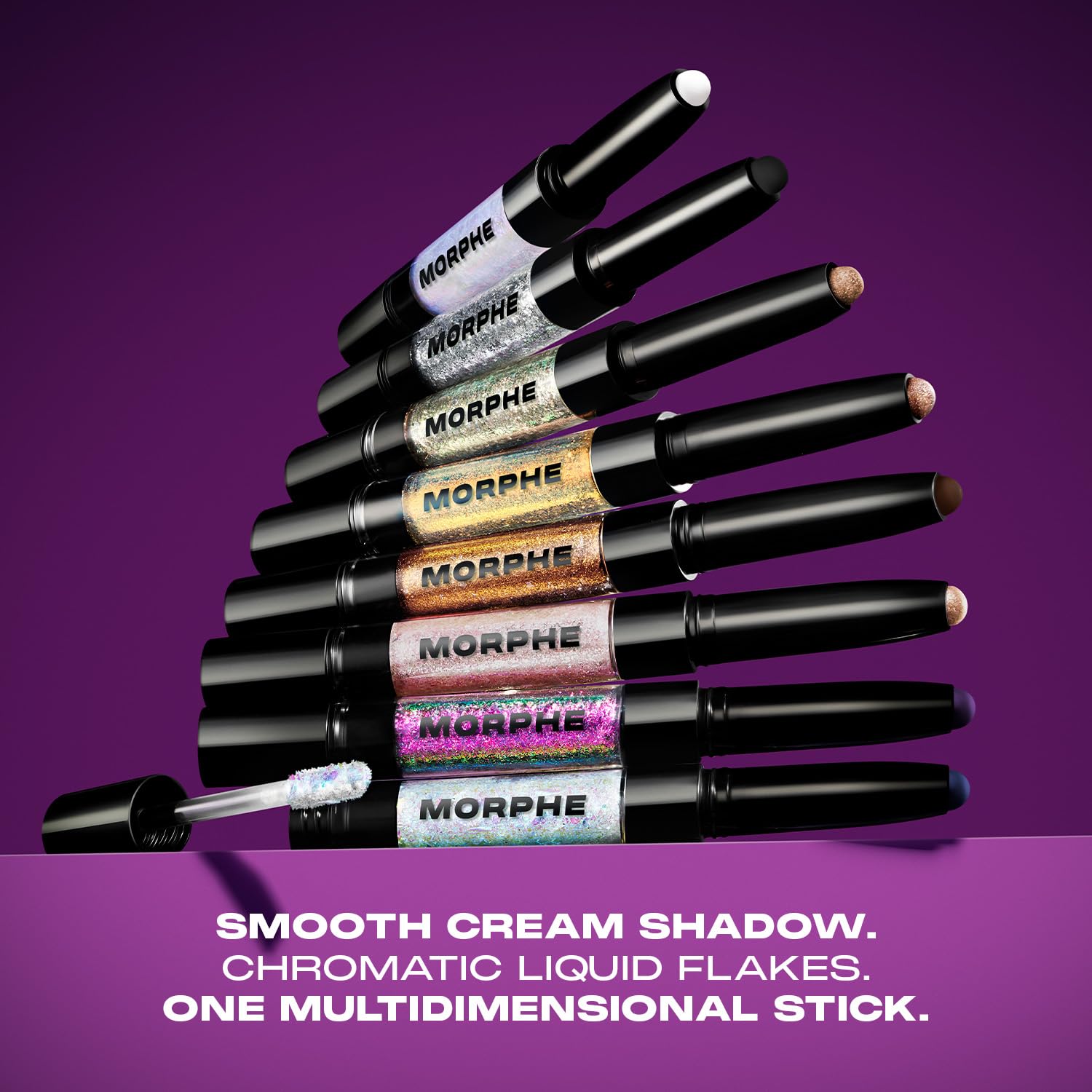 Morphe Mixed Signals Dual-Ended Eyeshadow Stick - Cream Eyeshadow Pigment & Chrome Liquid Flakes for Bold, Layered Eye Makeup Looks - Committed/Conflicted (0.96 oz) - Image 5