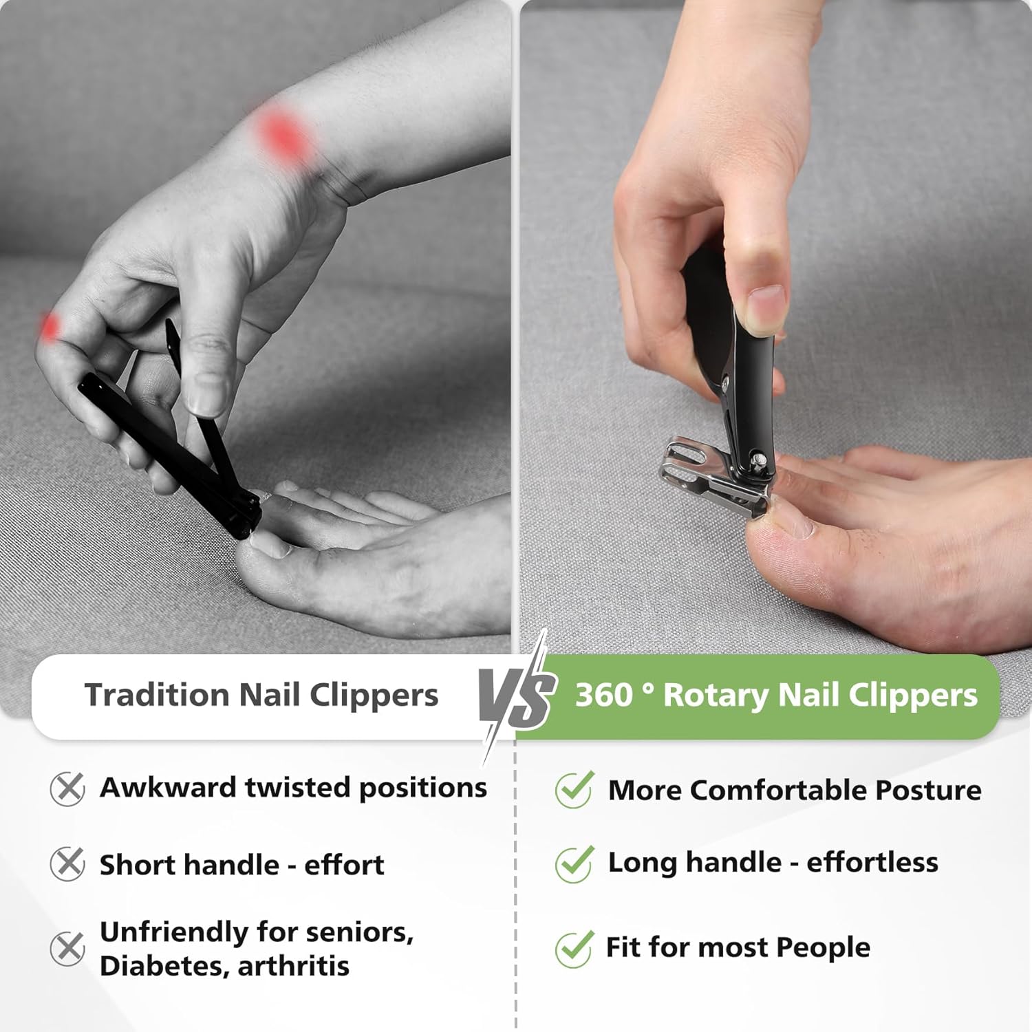 BALUCA 360ยฐ Rotating Jaw Toenail Clippers for Thick Nails for Seniors - Comfortable Grip Handle Fingernail Clippers, Upgraded Design Nail Cutters Trimmer for Men and Women - Image 5