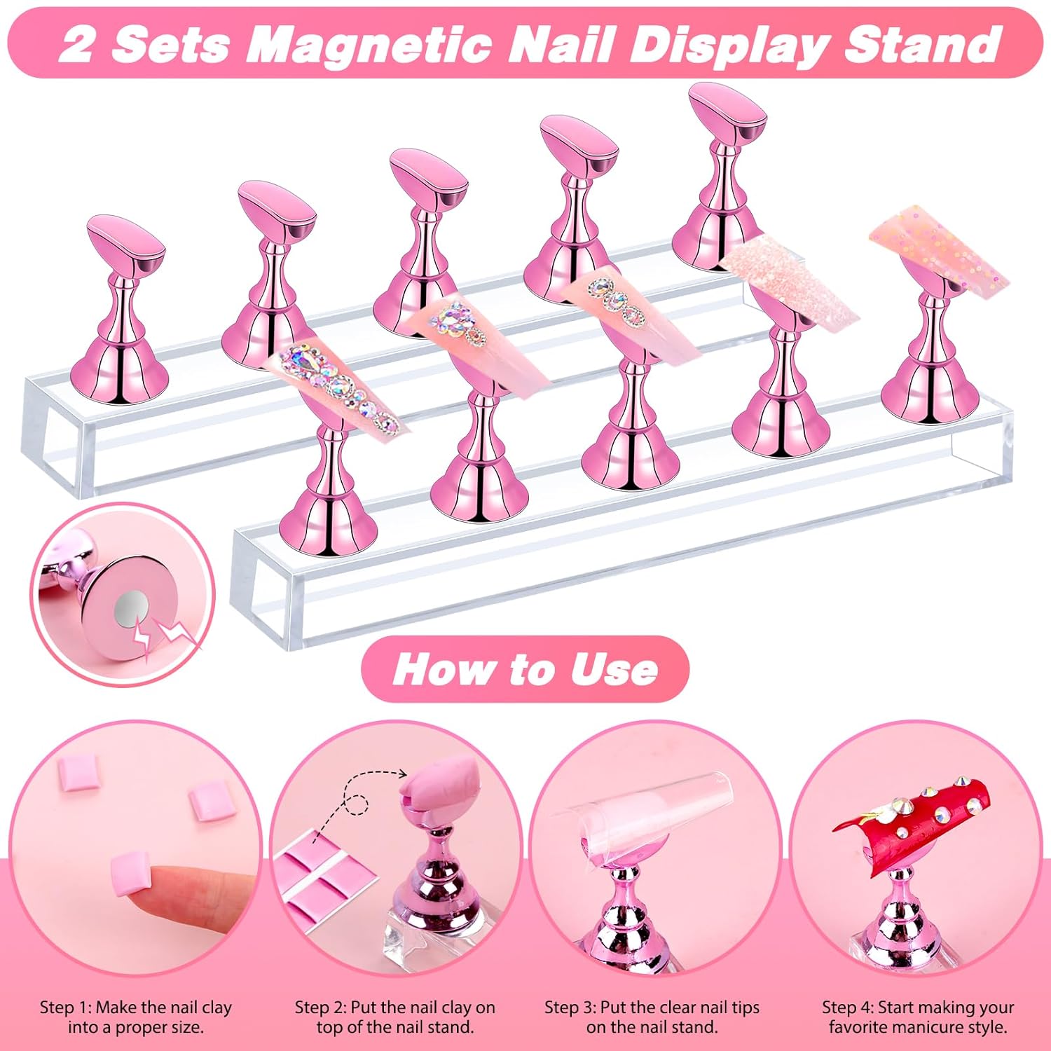 600PCS Clear Coffin Nail Tips Set - Clear Nail Tips for Acrylic Nails French Half Cover Fake Nail Tips Kit with Nail Glue, Nail Display Stand, Clipper, Cuticle Pusher Remover, Nail File and Buffer - Image 6