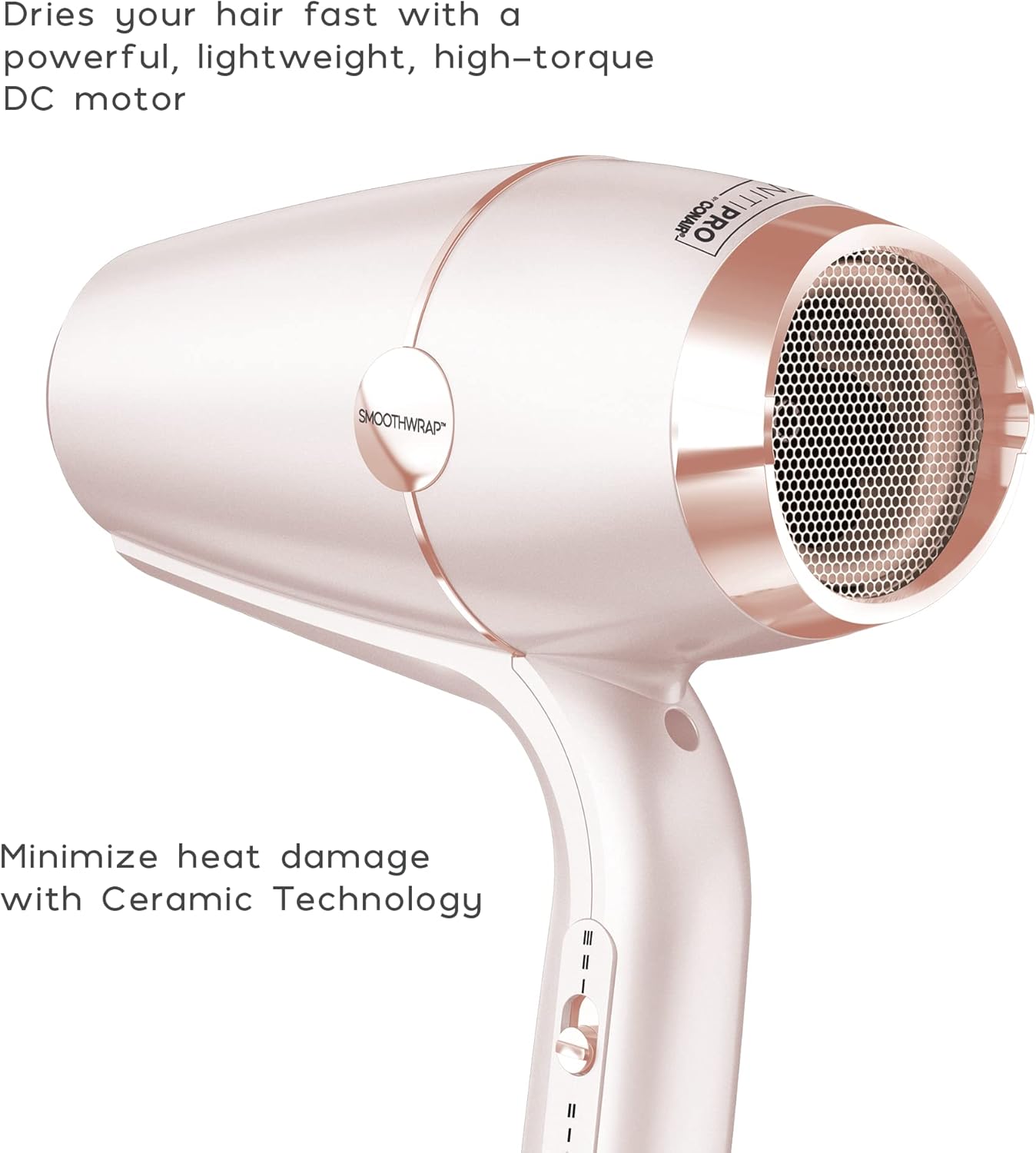 INFINITIPRO BY CONAIR SmoothWrap Hair Dryer with Diffuser | Blow Dryer for Less Frizz, More Volume and Body | With Advanced Plasma and Ceramic Technology | Pink Champagne - Image 4