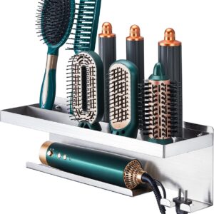 Hair Dryer Holder Wall Mount, Stainless Steel Curling Iron Holder, Hair Tool Organizer for Blow Dryer Brush, Adhesive Hair Straightener Holder Flat Iron Stand, Hair Multi-Styler Storage for Bathroom