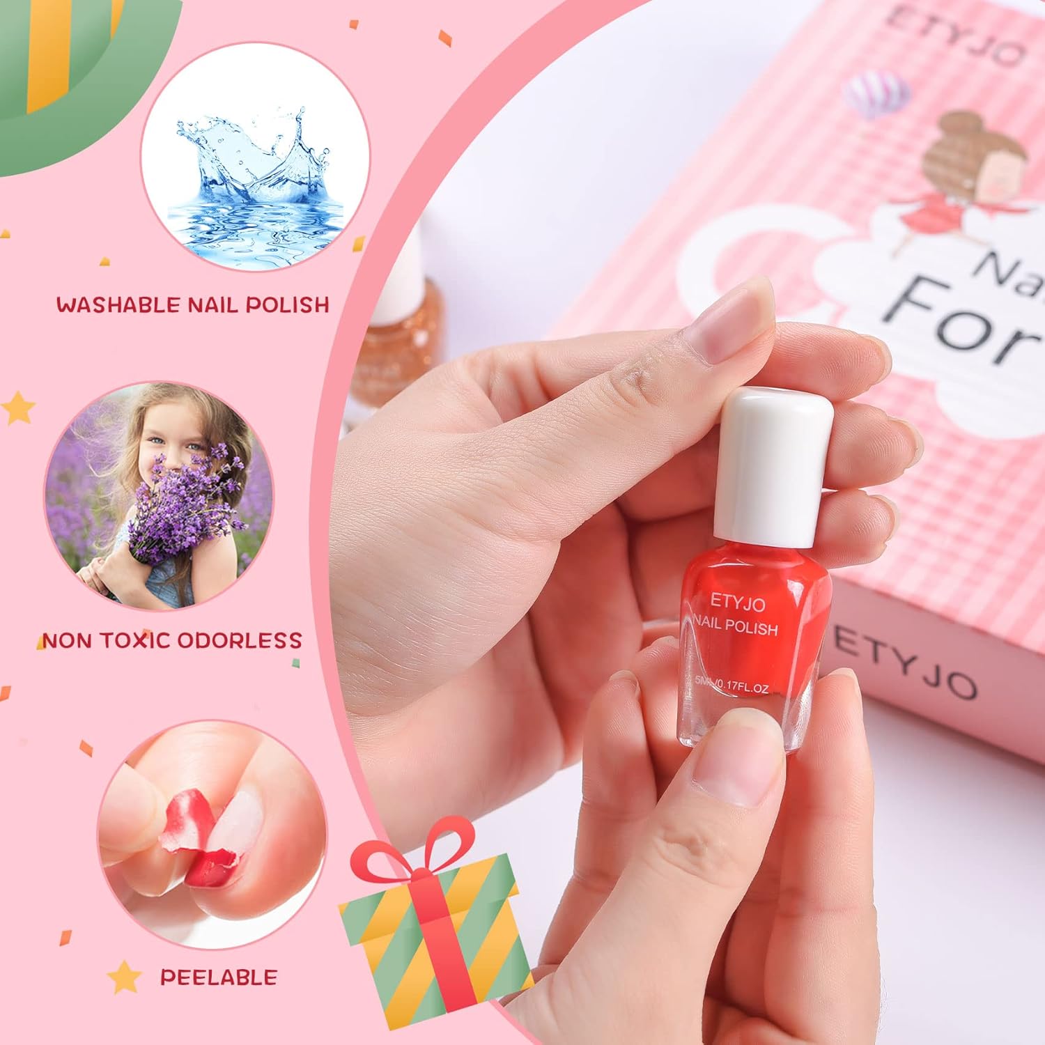 12 Rainbow Colors Peel-Off Kids Washable Quick Dry Girls Nail Polish Kit for Kids Teen Little GirlsToddler Ages 3-12 - Image 2