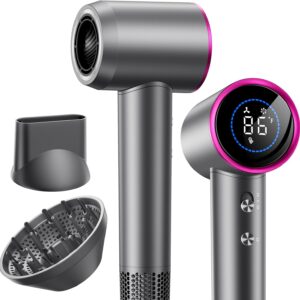 Hair Dryer,180000 RPM High-Speed Blow Dryer 500 Millions Negative Ionic Care Hair Dryer for Fast Drying, 50dB Low Noise Thermo-Control Hairdryer with Magnetic Diffuser & Nozzle for Women Salon Gray