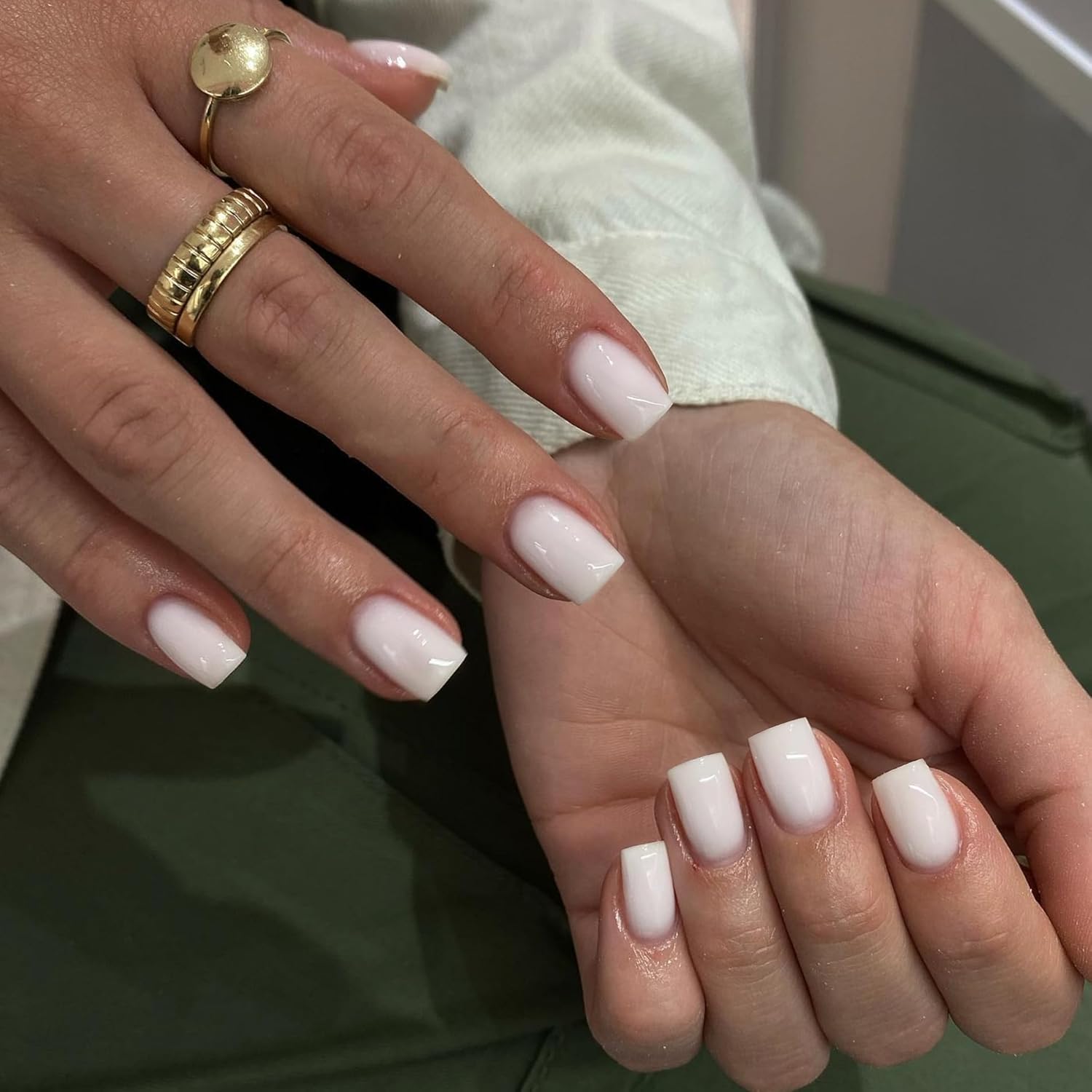 Ivory White Press on Nails Short Square, Natural Gel Nails Glue on Acrylic Nails Press ons, 48Pcs Thick Reusable Fake Nails for Women, Short Coffin Artificial Nails Solid Color Square Nails - Image 4