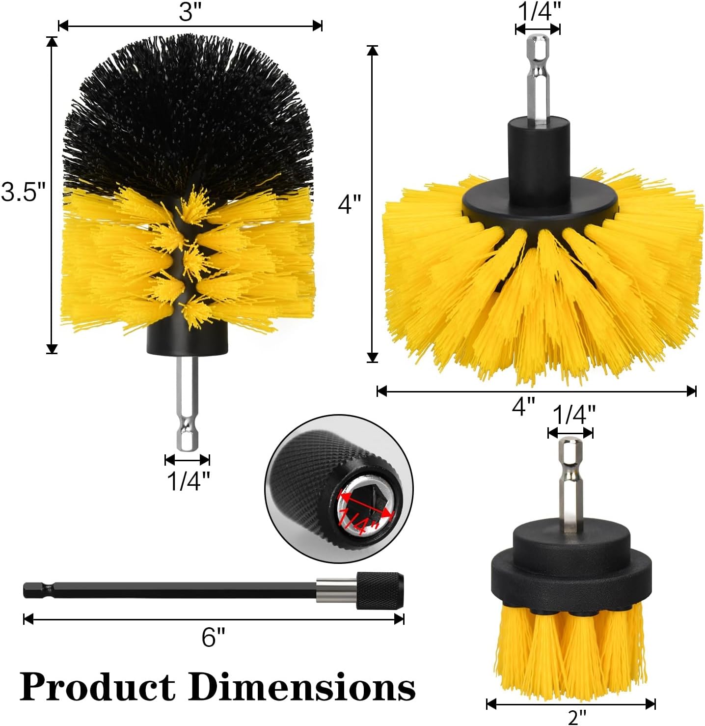4pcs Drill Brush Attachment Kit, 2025 New Grout Drill Brush Set, All Purpose Power Scrubber Cleaning Kit for Bathtubs, Tile Grout Lines, Bathroom, Showers, Tile, Tile Seams (Yellow) - Image 4
