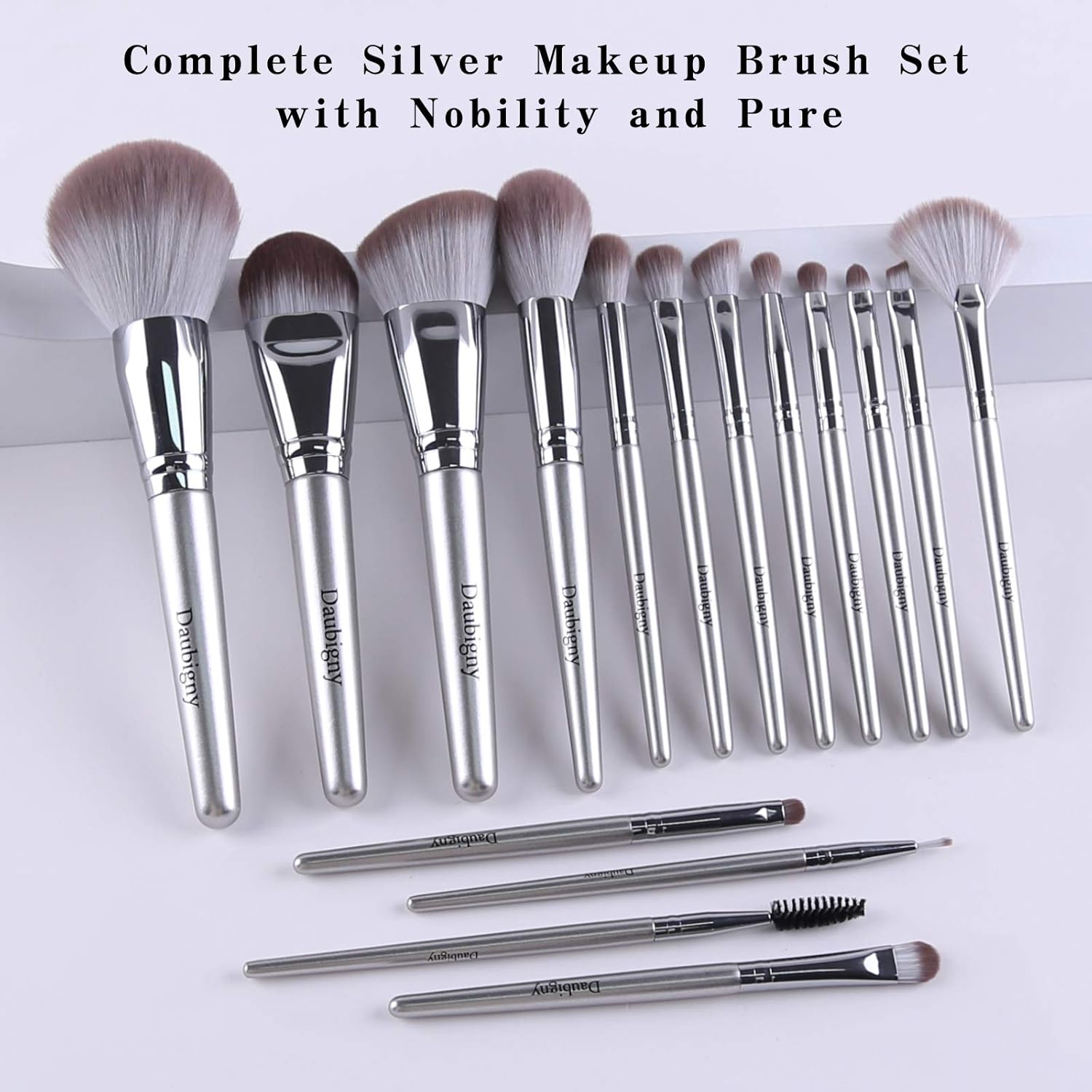 Makeup Brushes,Daubigny 16Pcs Silver Premium Synthetic Makeup Brush Set with Professional Foundation Brushes Powder Concealers Eye shadows Blush Makeup Brush for Perfect Makeup - Image 5