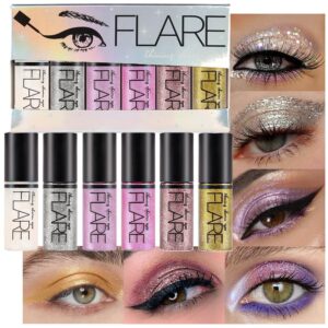 evpct 6 Colors Liquid Glitter Shimmer Metallic Sparkle Eyeshadow Set A,Glitter Colorful sequins Diamond silver Mermaid purple Mermaid pink Dazzling mavue Dazzling Gold Liquid Eyeshadow Makeup Palette