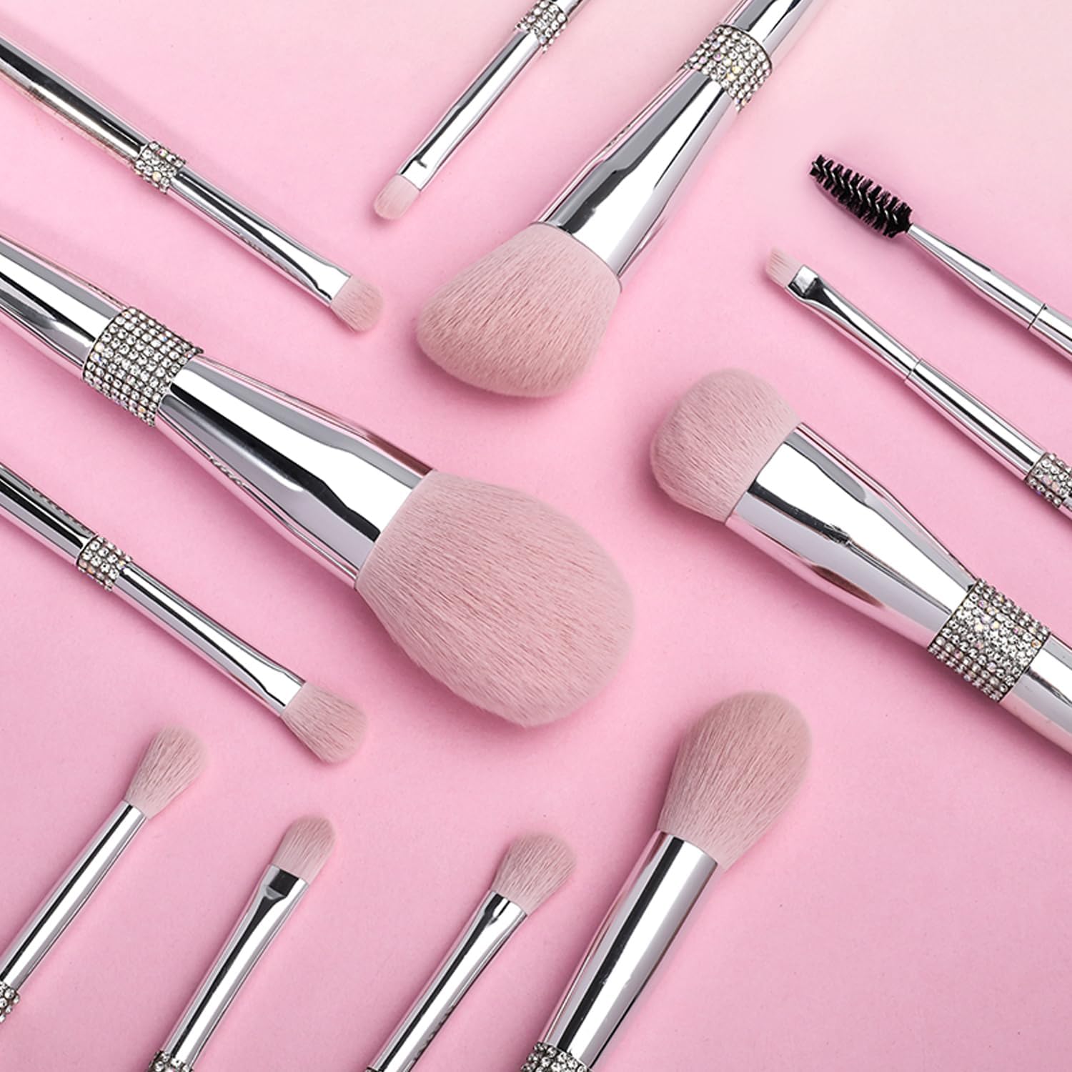 Professional Makeup Brush Set Luxury 11pcs Silver Glitter Crystal Make Up Brush Kit Vegan Soft Synthetic Hair Foundation Eyeshadow Eyebrow Lip Cosmetic Brush Set With Gift Box For Girl - Image 5