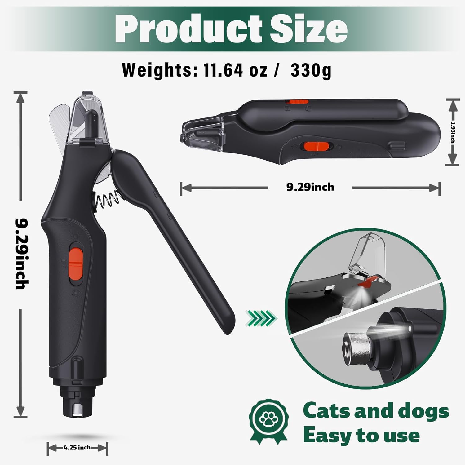 2-in-1 Dog Nail Grinder & Dog Nail Clippers Trimmers for Large Medium Small Dogs Cats Pets Claw Trimmer Quick Sensor and Safety Guard USB Rechargeable with 2 LED Lights Dogs Nail Trimmer - Image 8