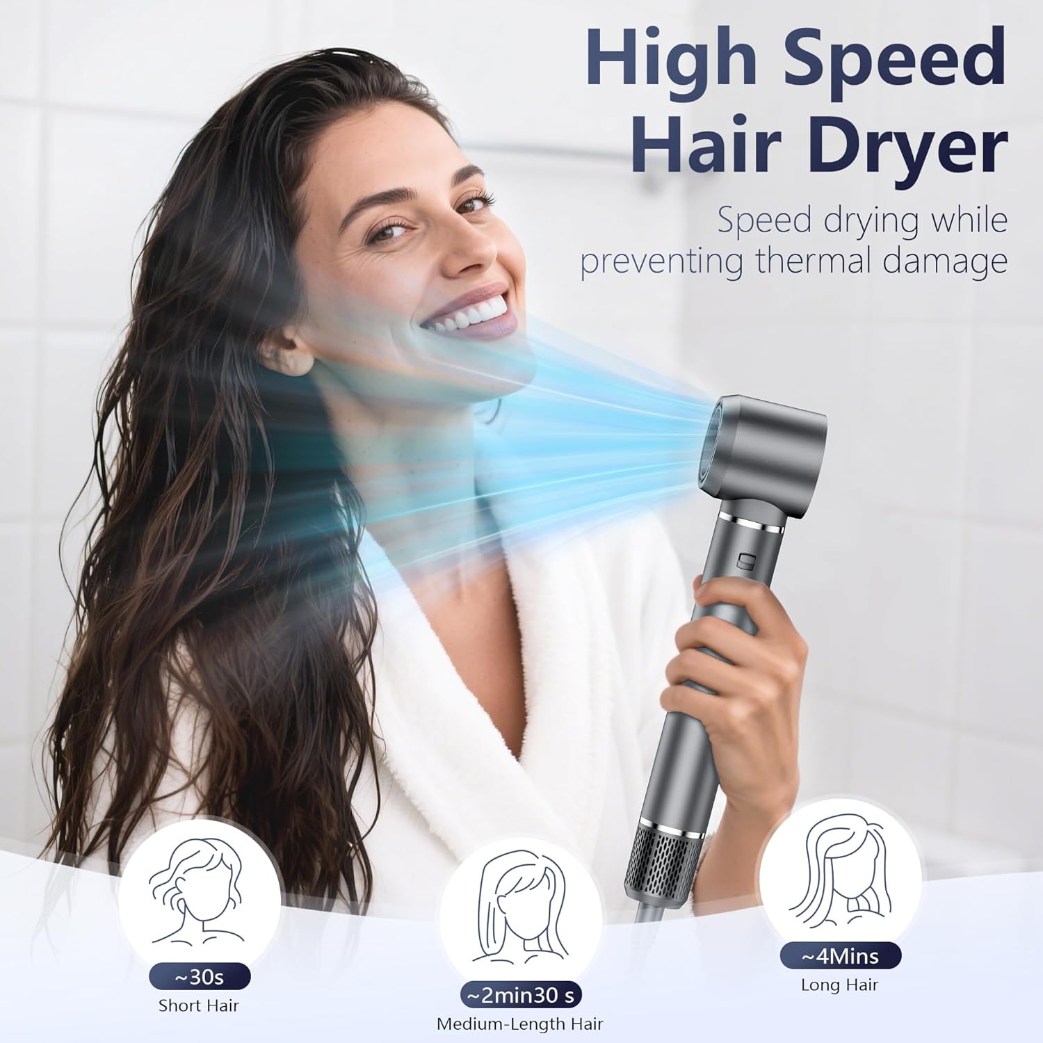 6-in-1 Multi Styler & Professional Hair Dryer Brush, Frizz-Free Hot Air Wrap Hair for Fast Drying, Volumizing, Straightening, Curling Without Heat Damage, Gift for All Hair Types' Women (Gray) - Image 2