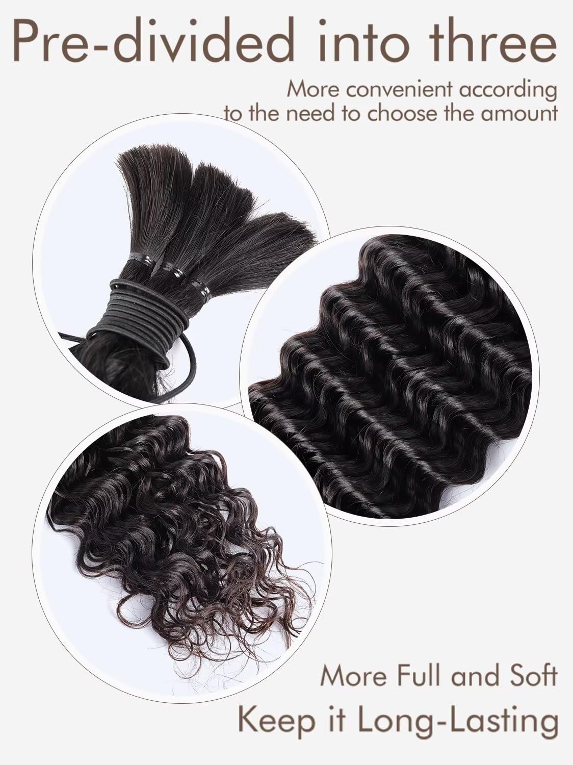 Human Braiding Hair, Boho Braids Human Hair 1 Bundle 50g 18 Inch Deep Water Wave Bulk Human Hair for Braiding No Weft 12A Brazilian Virgin Curly Human Hair Extensions for Wet and Wavy Braiding Hair - Image 4
