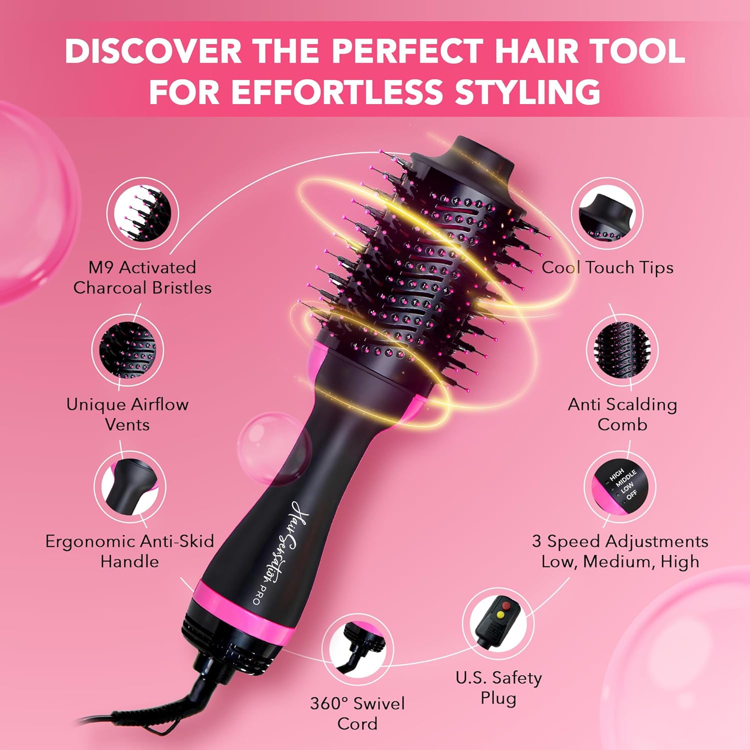 Pink 4-in-1 Ionic Ceramic Blow Dryer Brush for Fast Styling All Hair Types - Image 3
