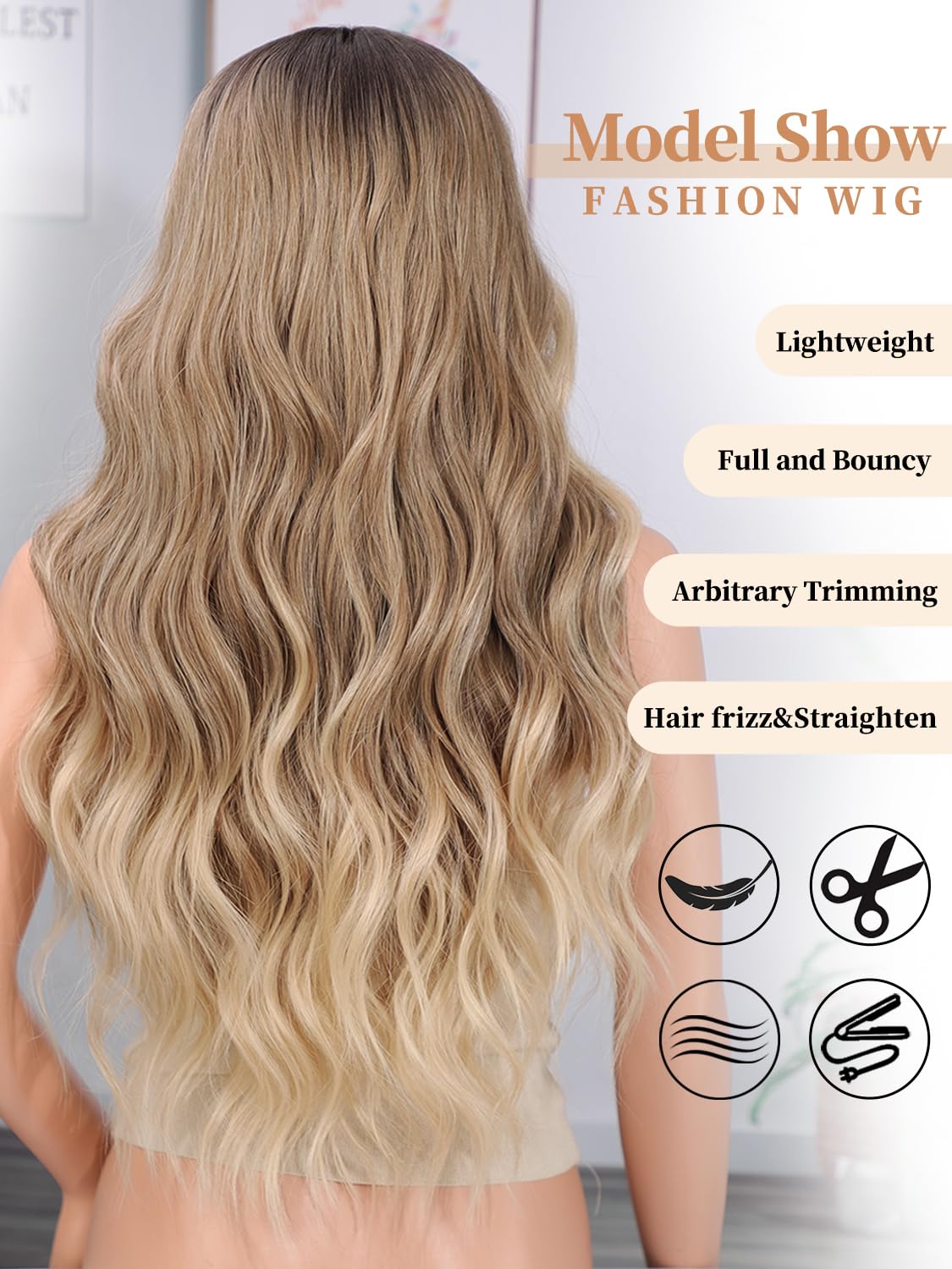 Blonde Wigs for Women Long Ombre Blonde Wavy Wig with Dark Roots Lace Front Hairline Womens Charming Wigs Natural Looking Blond Synthetic Heat Resistant Fiber Wig for Daily Party Use 26 Inch - Image 5