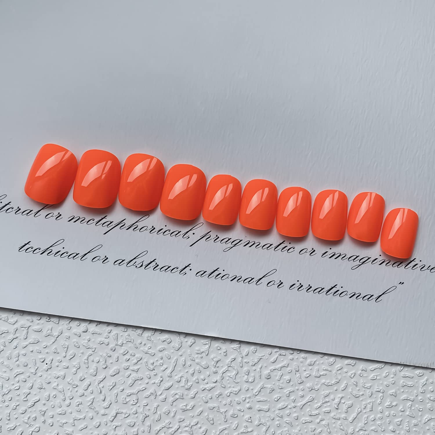 24 Pcs Square Acrylic False Nails - Glue on Nails, Nude, Extra Short, Orange, Glossy, Solid Color, Full Cover - Image 3