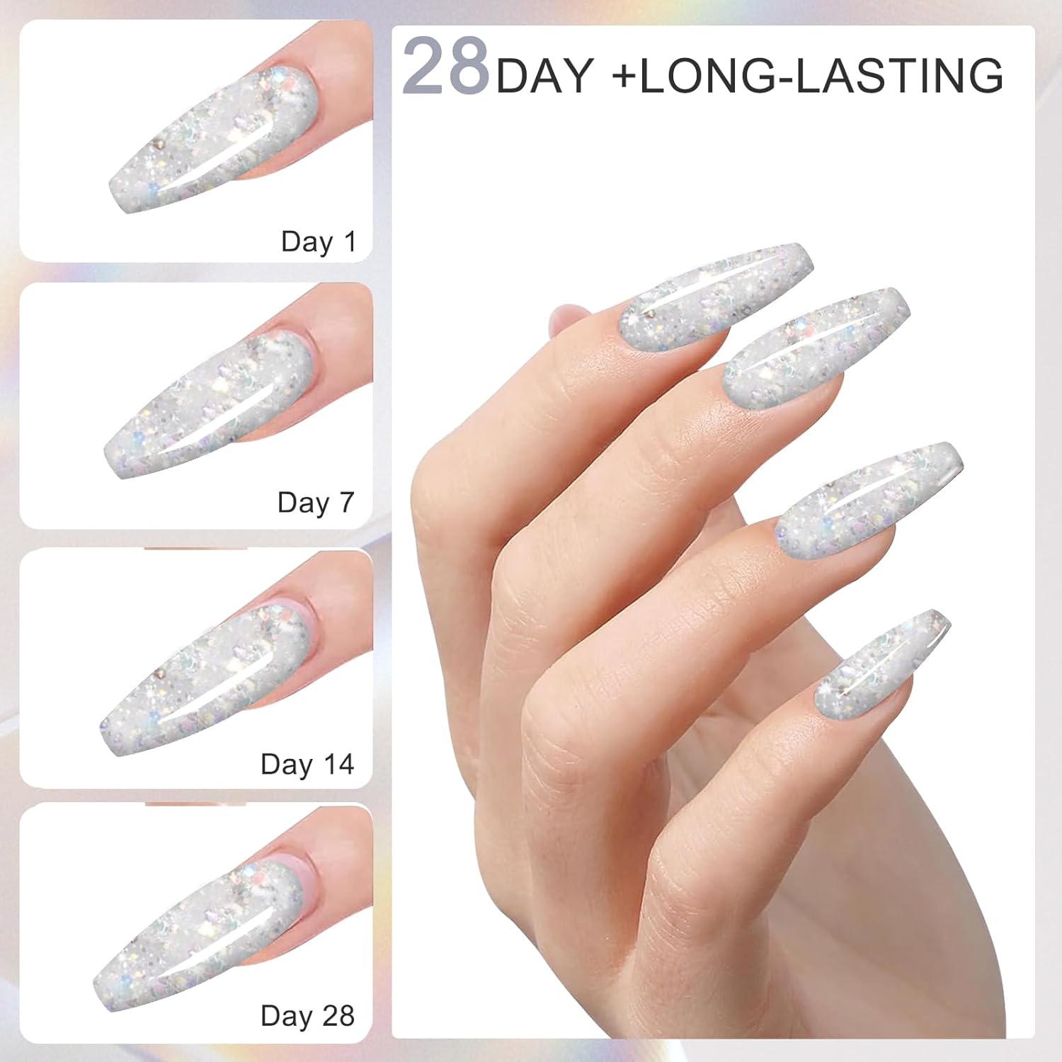 Honey Joy 28g/box Color Acrylic Powder Professional Holographic Silver Glitter Acrylic Nail Manicure Powder for Nail Extension Acrylic Nail System,HJ-NAP017-No.37 - Image 3