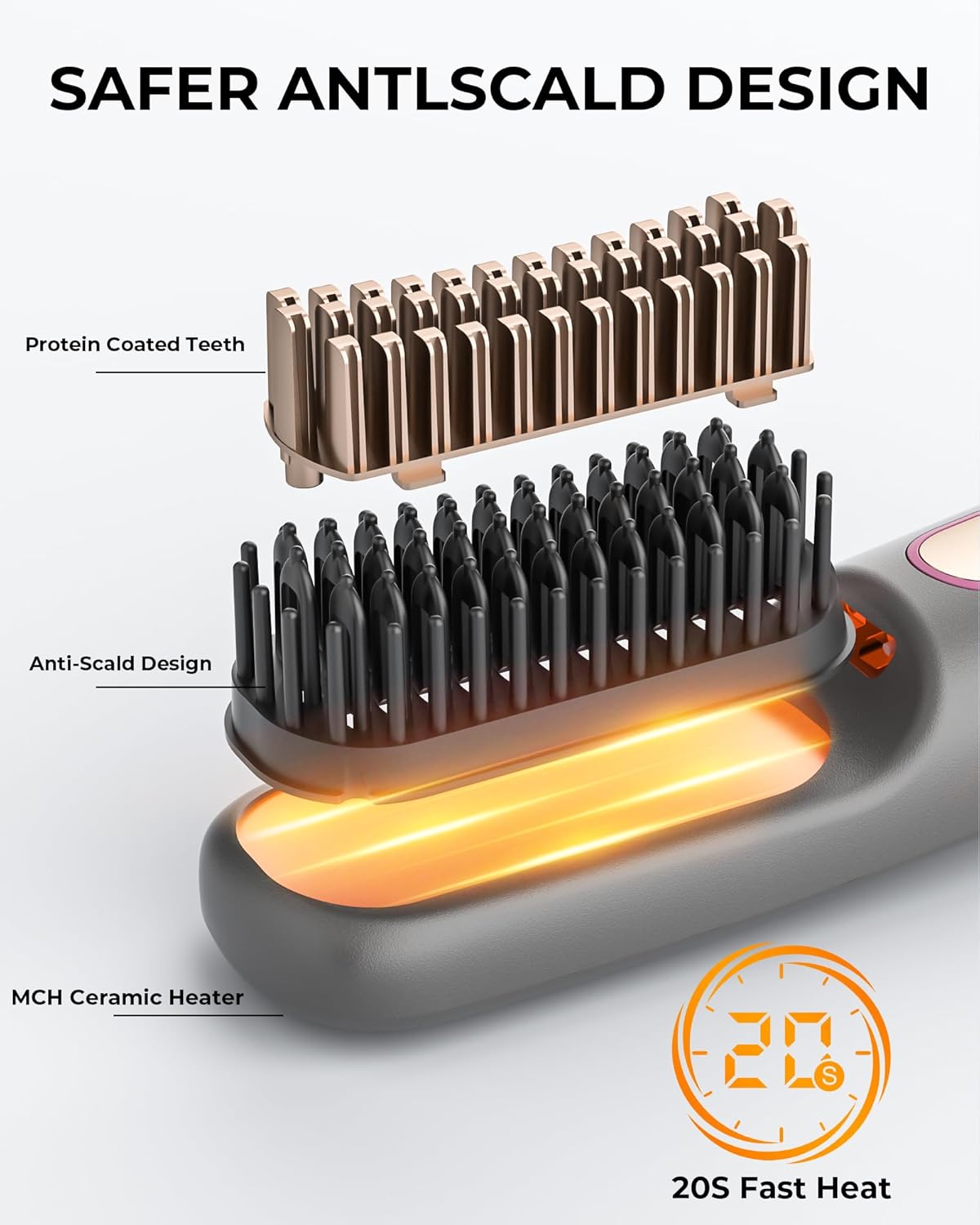 Cordless Hair Straightener Brush, Mini Heated Portable Hot Brush Hair Straightening for Women, 9600mah Battery USB-C Rechargeable, 200 Million Negative Ions for Travel - Image 5