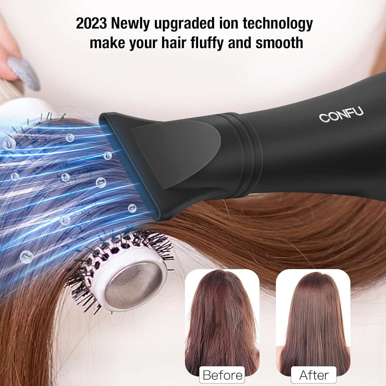 Professional Salon Hair Dryer, CONFU Negative Ions Ceramic Quick Drying Blow Dryer, Lightweight Travel Hairdryer for Normal & Curly Hair Includes Diffuser Styling Nozzle - Image 6