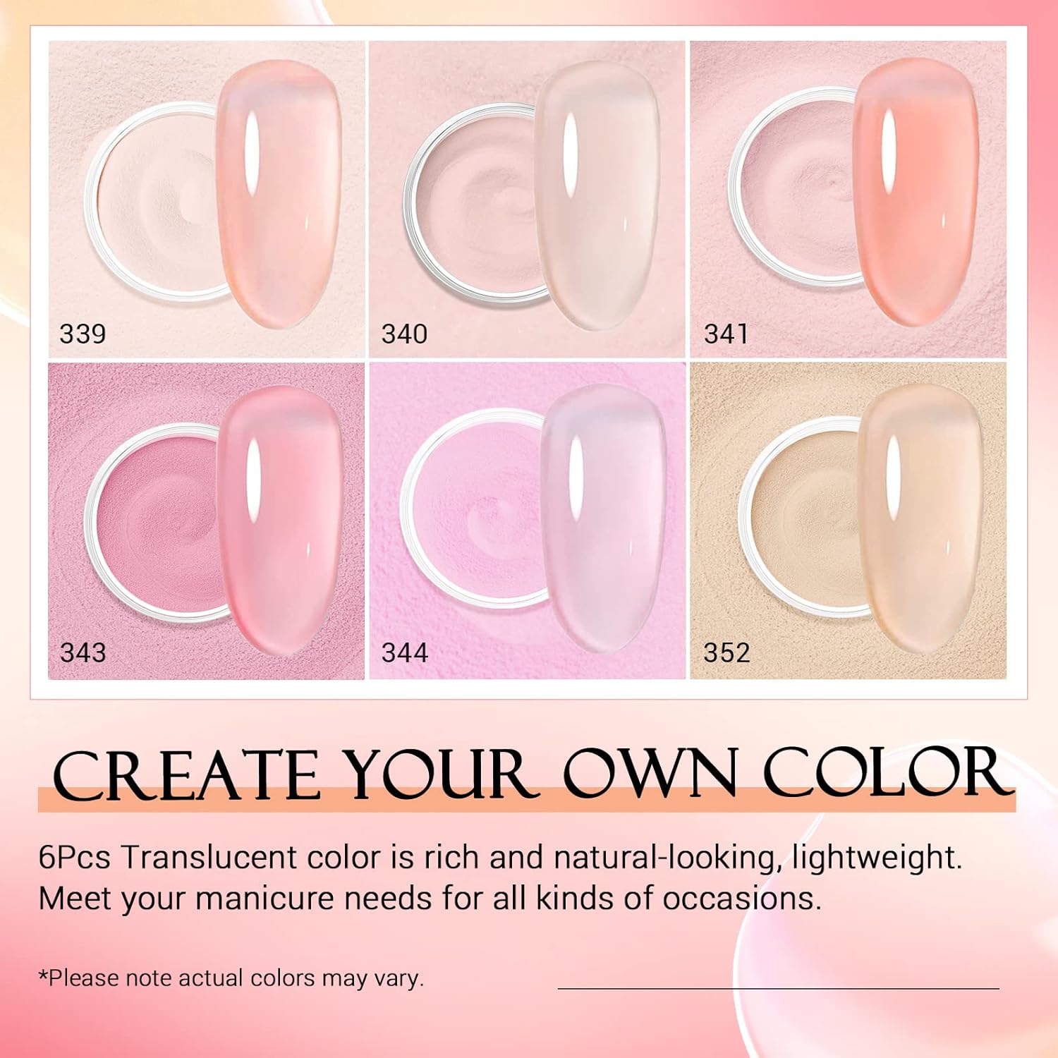 AZUREBEAUTY Dip Powder Set 6 Pcs Translucent Nude Pink Sheer Color, Natural Clear Dipping Powder Milky Jelly Effect French Nail Art Starter Manicure Salon DIY at Home - Image 8