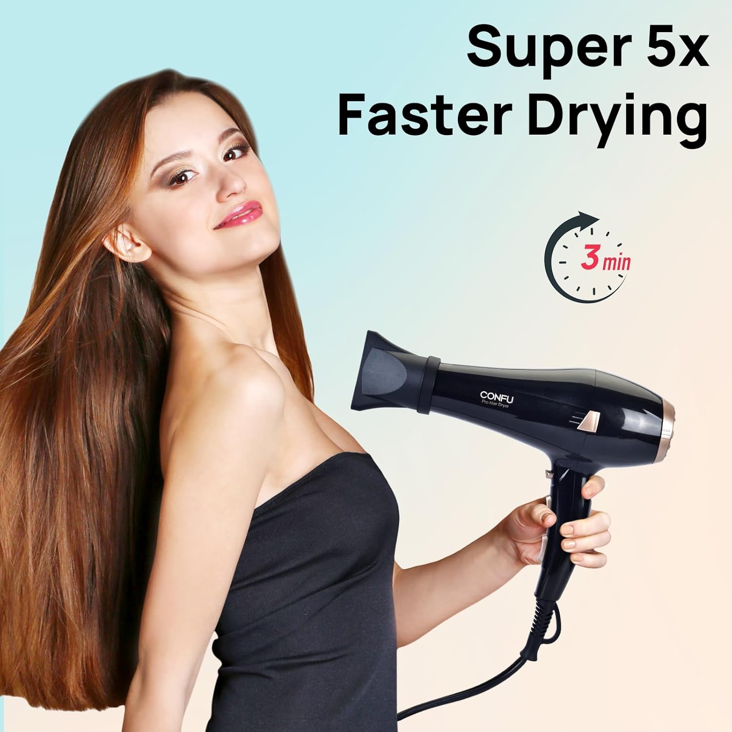 CONFU Hair Dryer, Professional Ionic Salon Blow Dryer with Diffuser for Women and Men, 5X Fast Drying, Powerful and Quiet Hair Blow Dryer for Fast & Easy Styling (1875 Watts) - Image 4