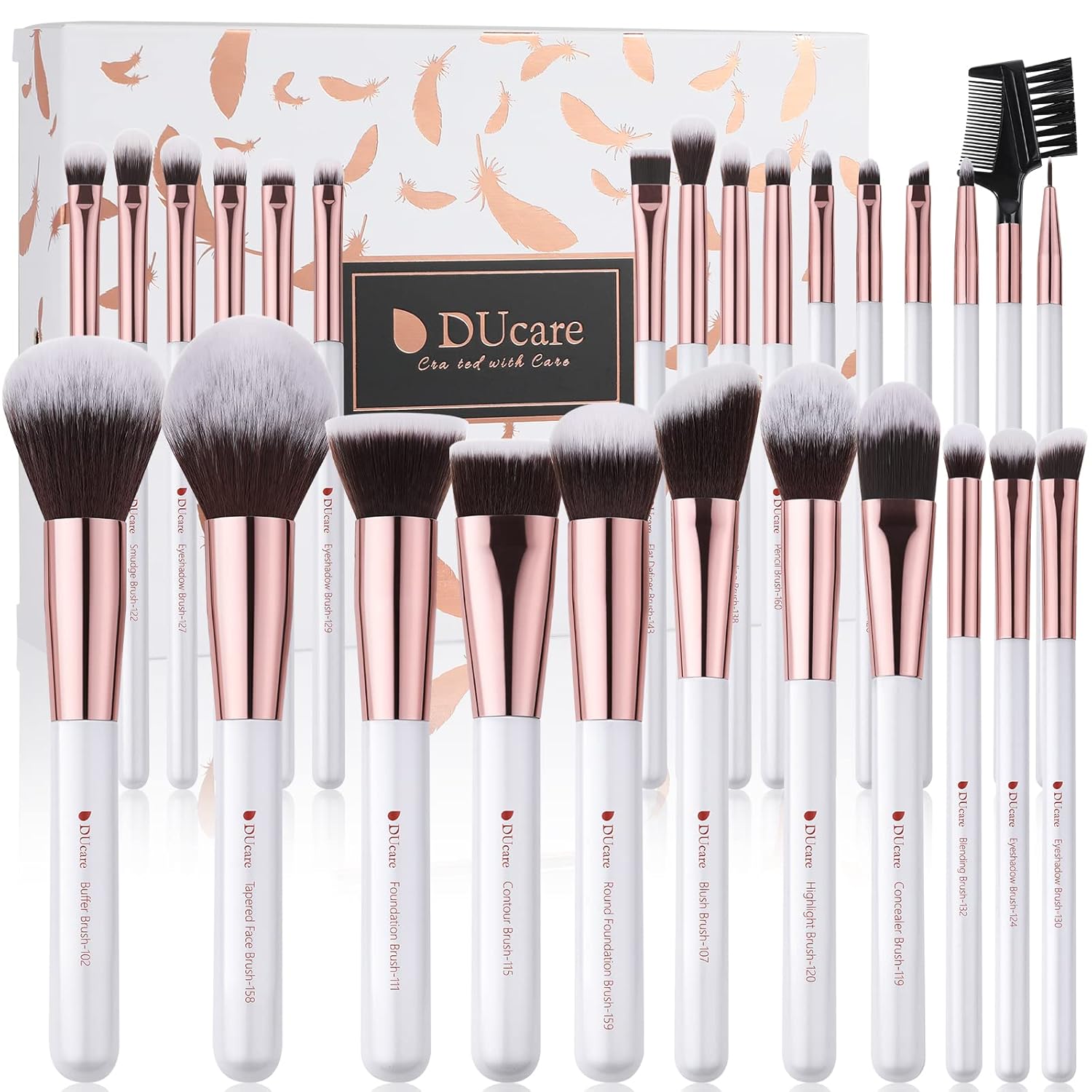 DUcare Makeup Brushes Set Professional 27Pcs Makeup Brushes Premium Synthetic Kabuki Foundation Blending Face Powder Blush Concealers Eye Shadows Make Up Brushes Kit White - Image 9