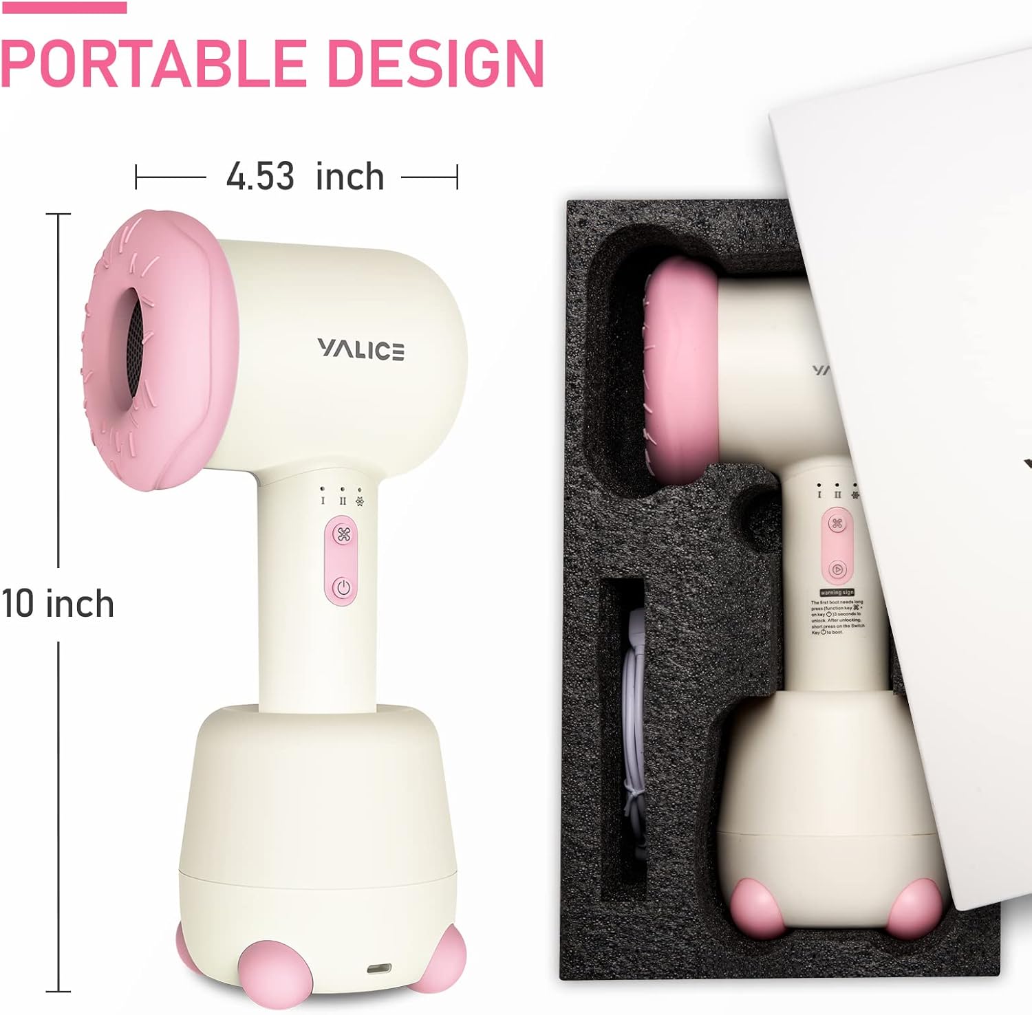 Cordless Hair Dryer for Baby, Mini Kids Hair Blow Dryer Rechargeable Low Noise Gentle Heat for Infant Butt Skin with 3 Speed Settings, 0-3 Years Using (Pink) - Image 10