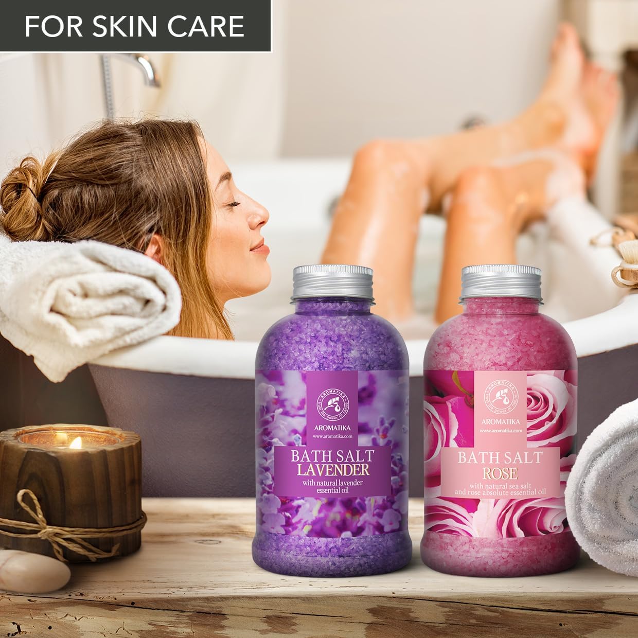 Bath Sea Salt Set 2х21.16Oz - Bath Salt Lavander & Rose - Lavender Essential Oil - Natural Rosewood Oil & Rose Extract - Aromatherapy - Relaxing - Body Care - Beauty - De-Stress Bath Salts - Image 6