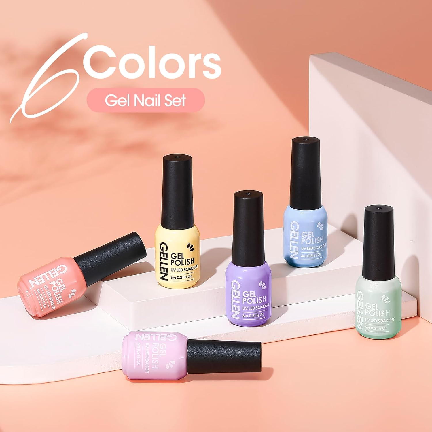 GELLEN 6 Piece Pastel Gel Nail Polish Set for Summer Manicure UV Light Cure - Image 5