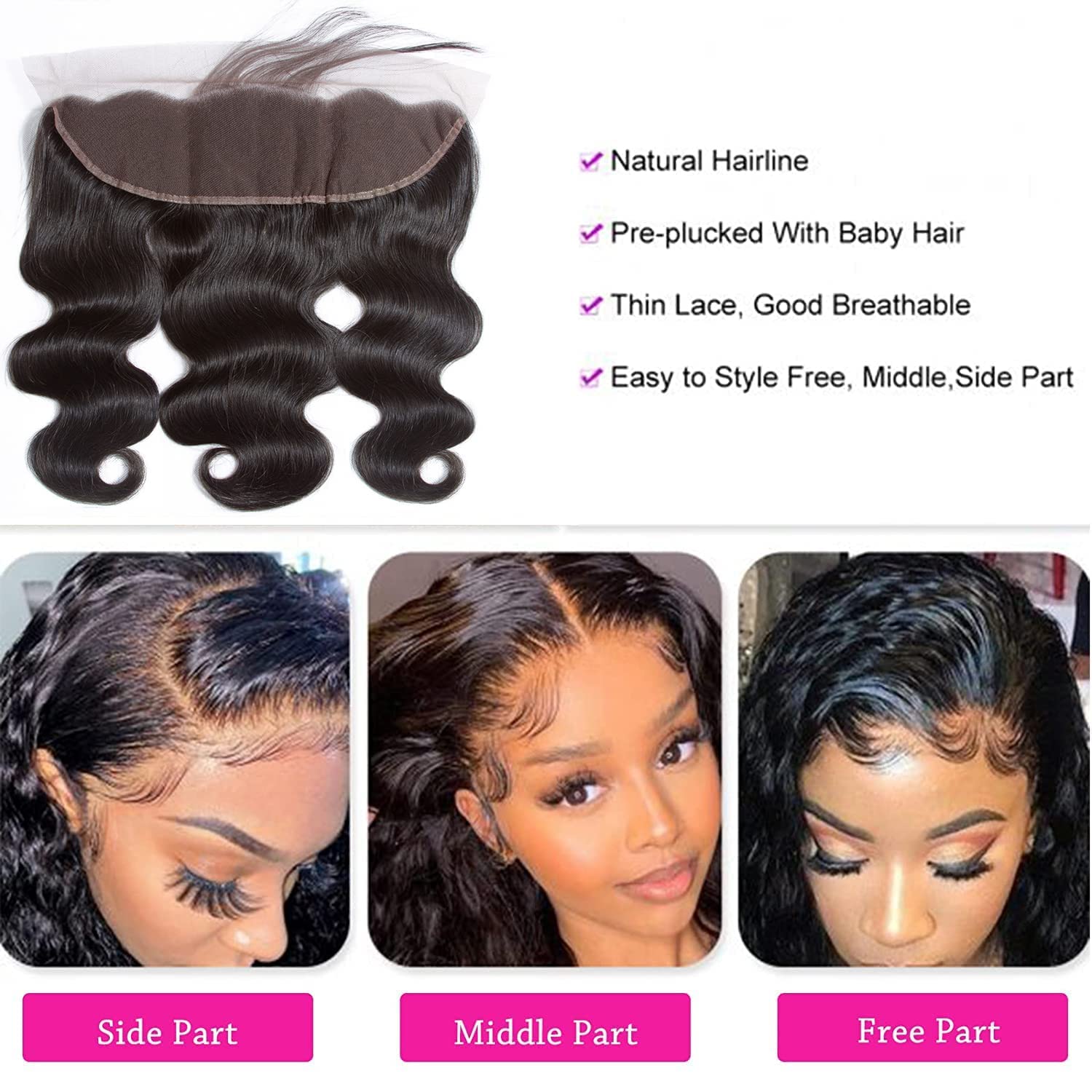 Body Wave Frontal 13 x 4 HD Transparent Lace Frontals With Bangs Baby Hair 100% Remy Human Hair 150% Density Natural Color (13 x 4 Lace Frontal, 12 Inch) - Image 2